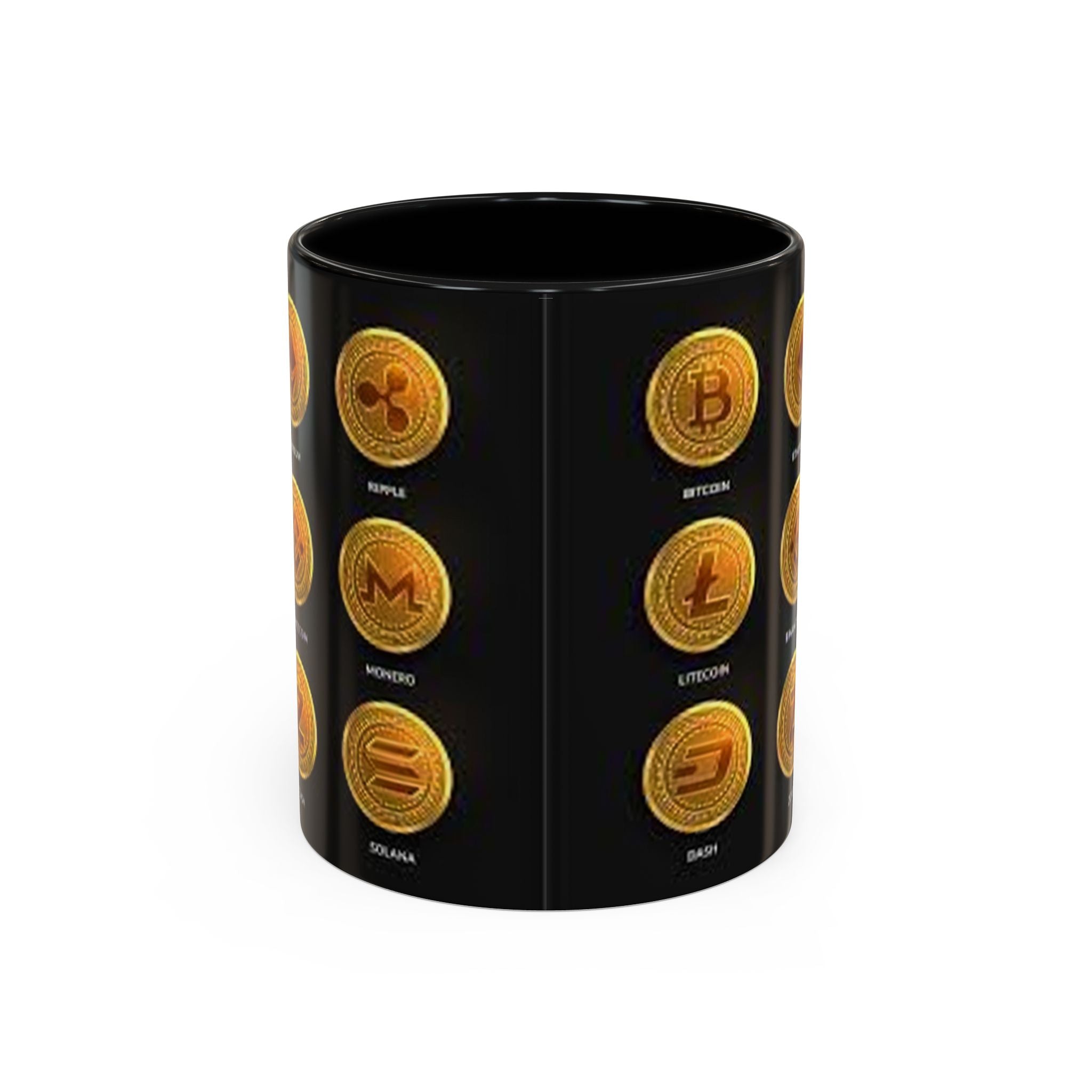 Cryptocurrency Coin Icons Accent Mug | Bitcoin Ethereum Litecoin Doge Coffee Mug