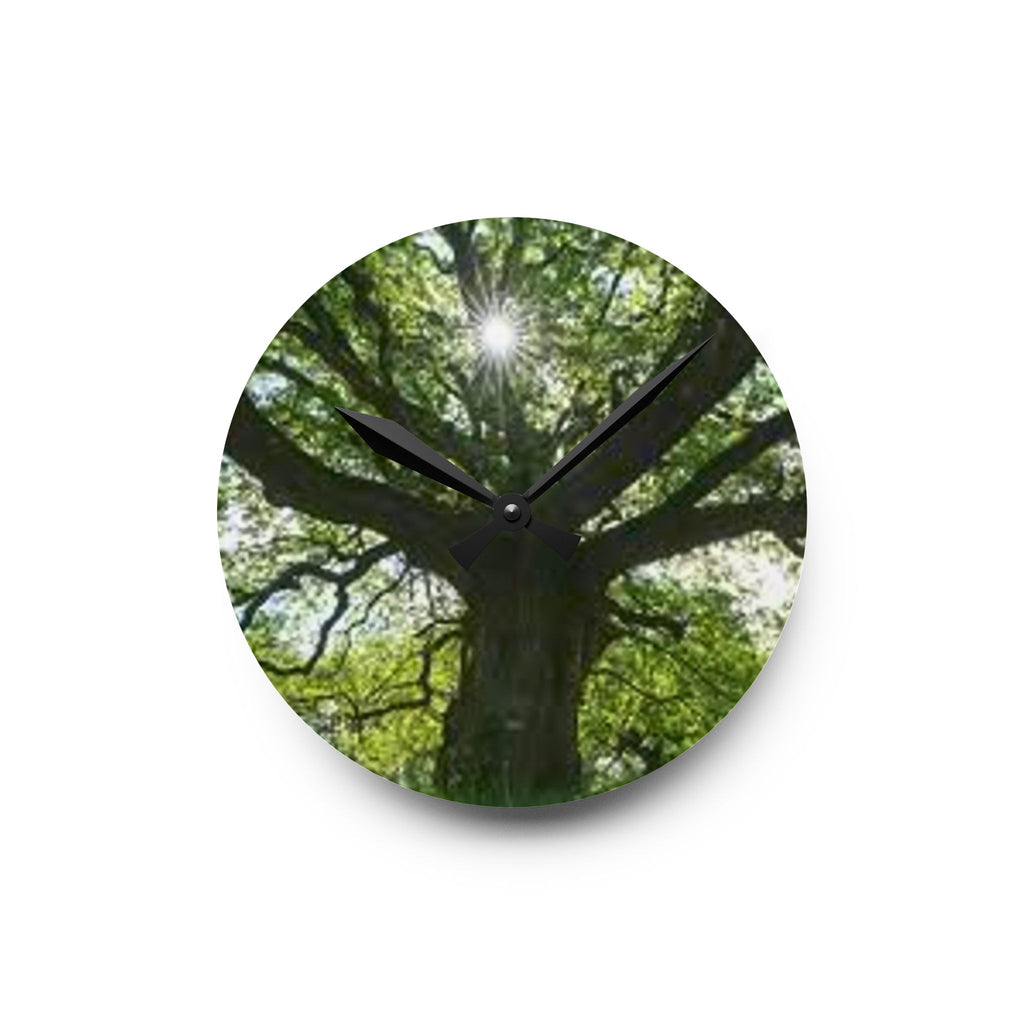 Sunlit Oak Tree Acrylic Wall Clock | Nature Forest Decor
