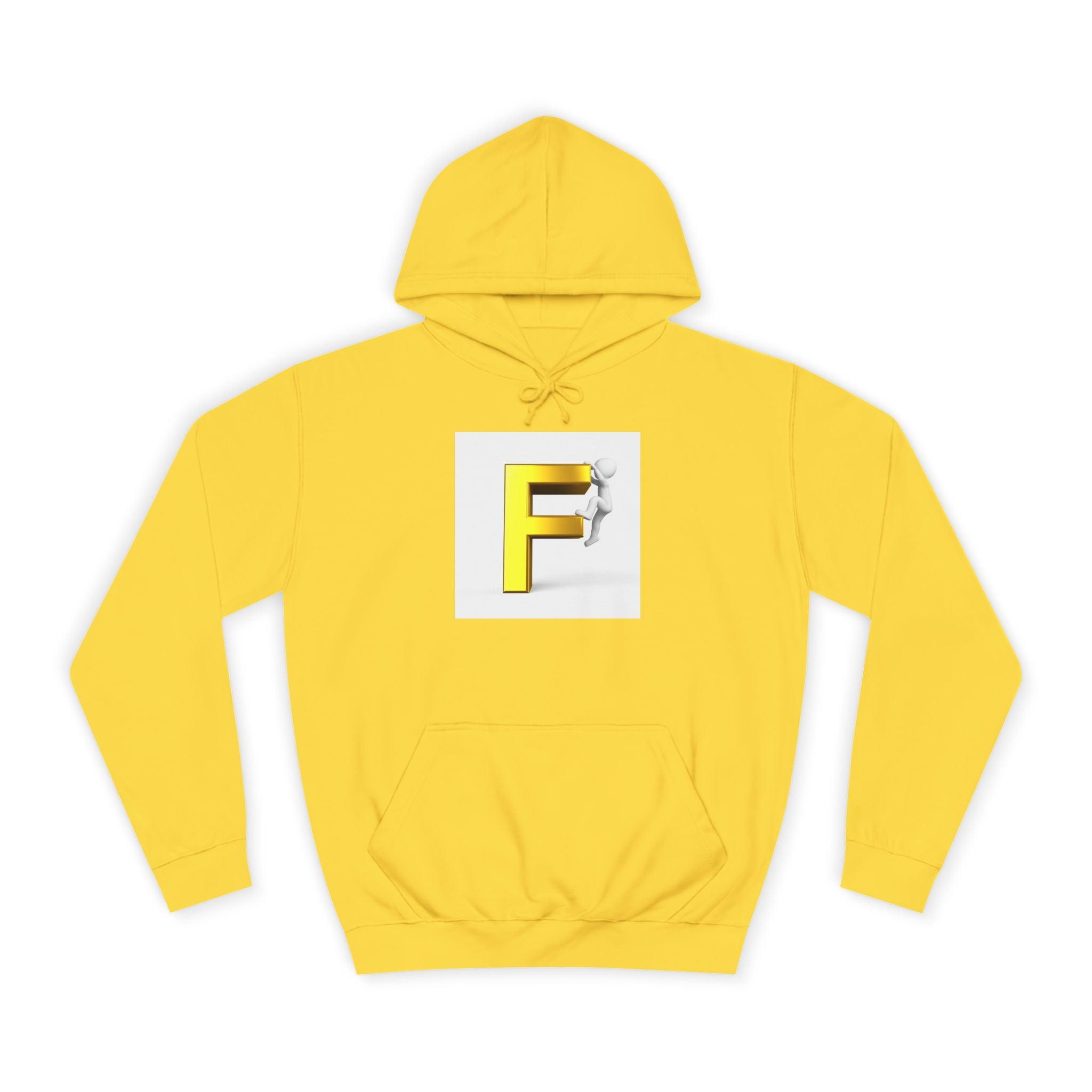 3D Gold Letter F Hoodie | Climbing Figurine Letterman Style