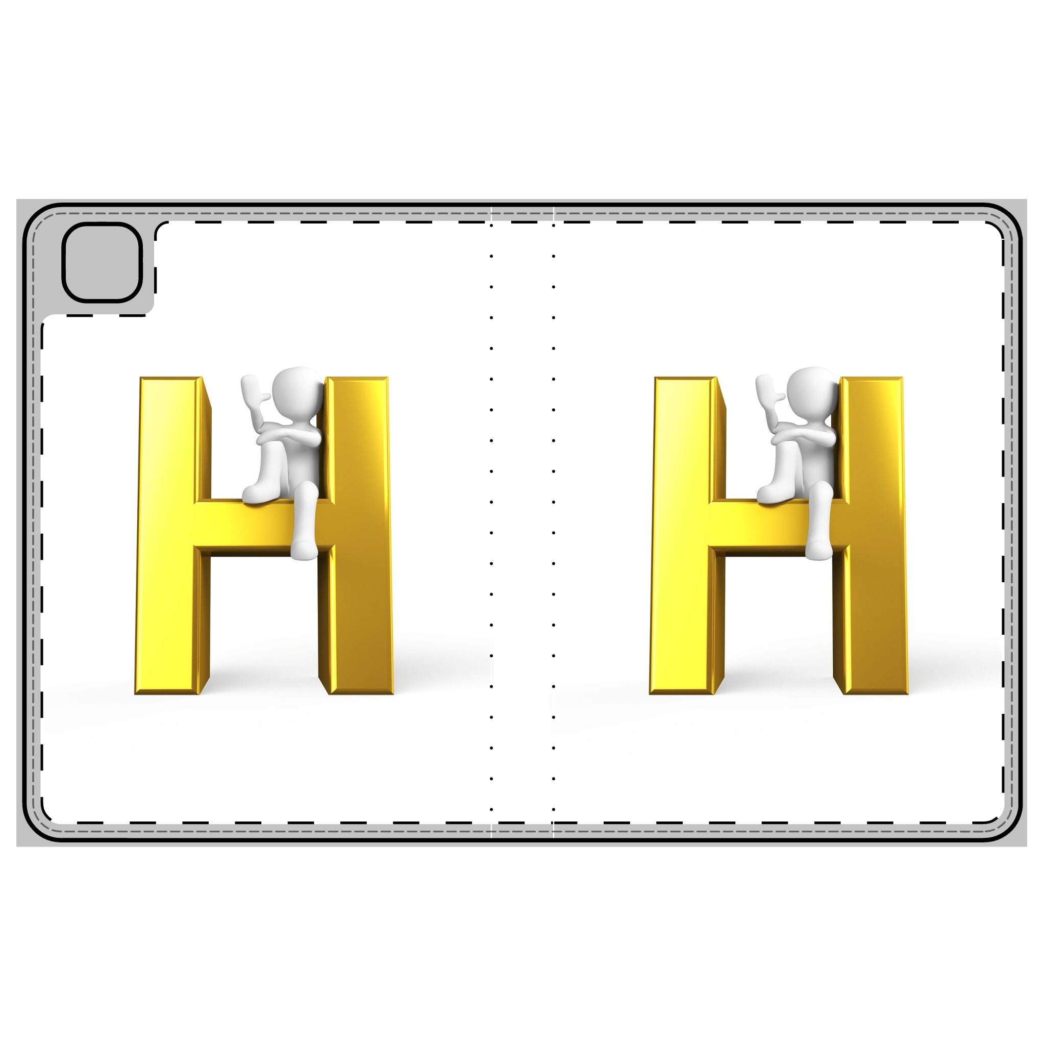 Étui folio pour tablette avec lettre H en 3D dorée et figurine d'escalade | Initiale de l'alphabet H