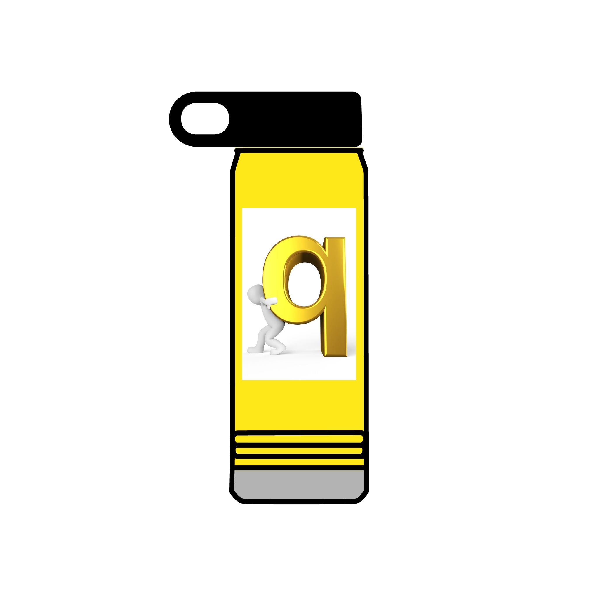 3D Gold Letter Q with Character Water Bottle | 20oz Stainless Steel