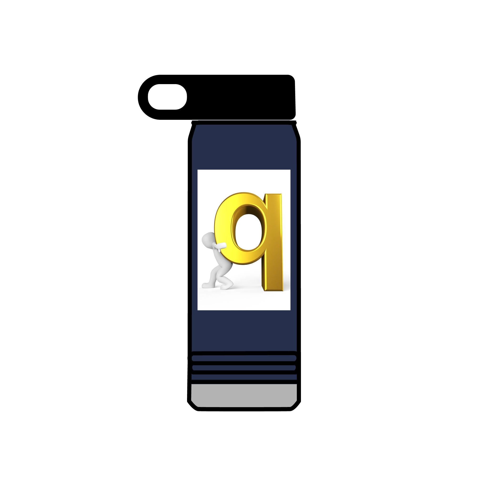 3D Gold Letter Q with Character Water Bottle | 20oz Stainless Steel