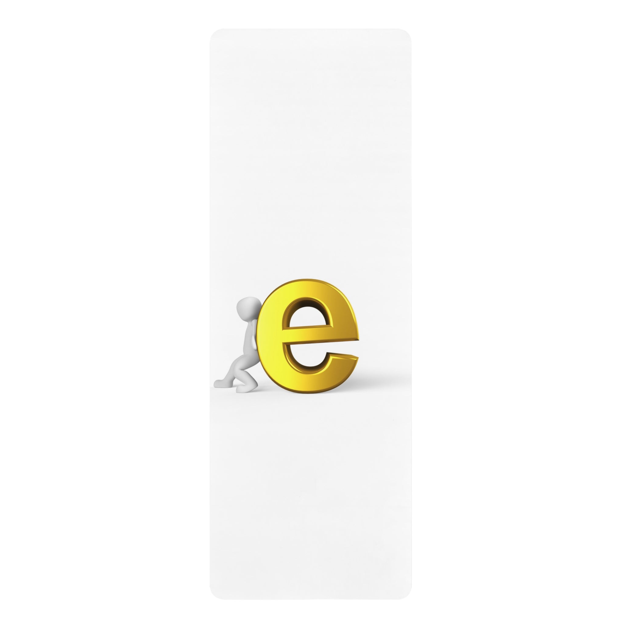 3D Stick Figure Pushing Gold Letter E Rubber Yoga Mat | Minimal Alphabet Design