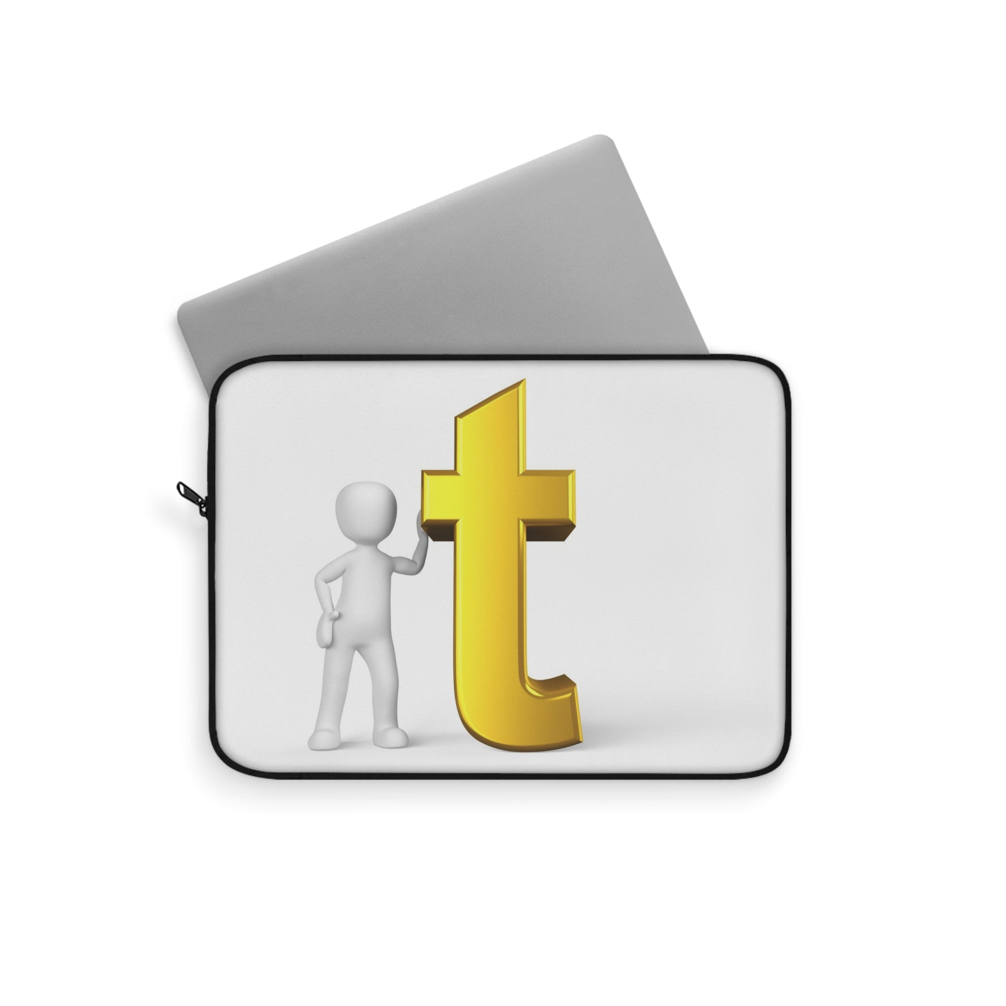 3D Figure with Gold Letter T Laptop Sleeve | Monogram Initial Case