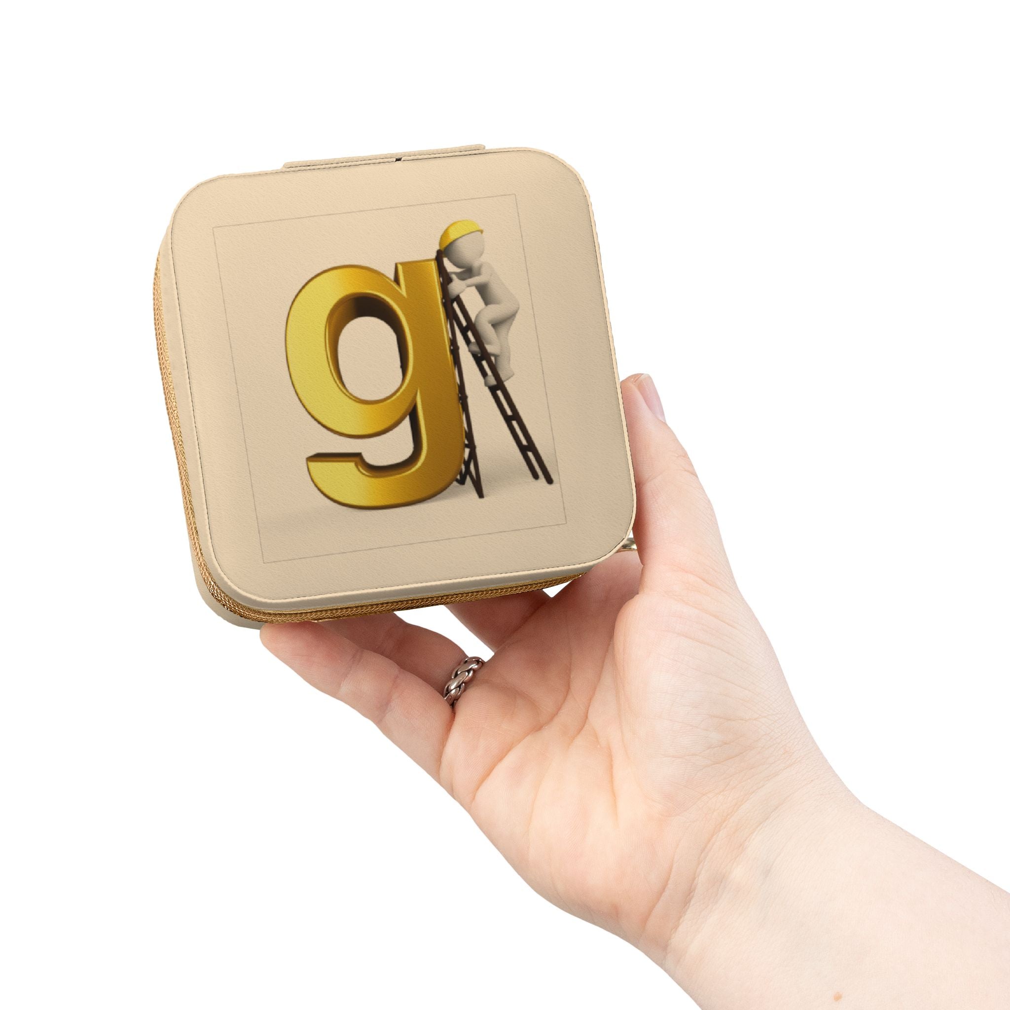 Étui de voyage à monogramme G en or pour bijoux | organiseur de bijoux de voyage compact à fermeture éclair
