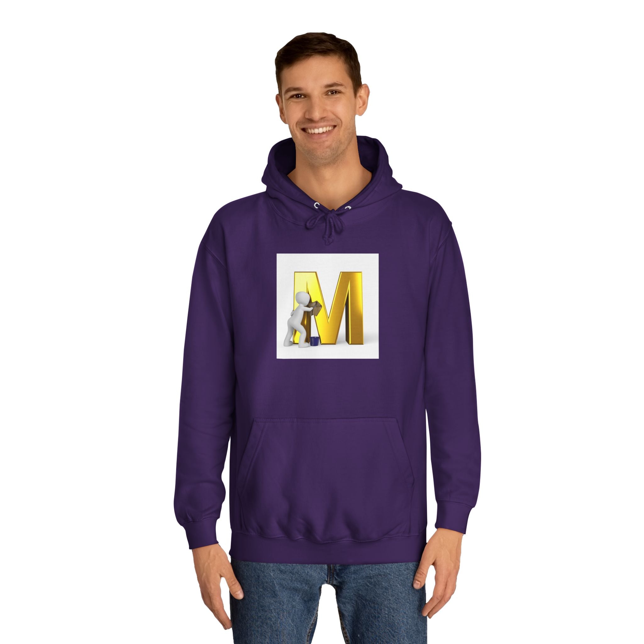 Gold Letter M with Figure Hoodie | Monogram Initial M Sweatshirt