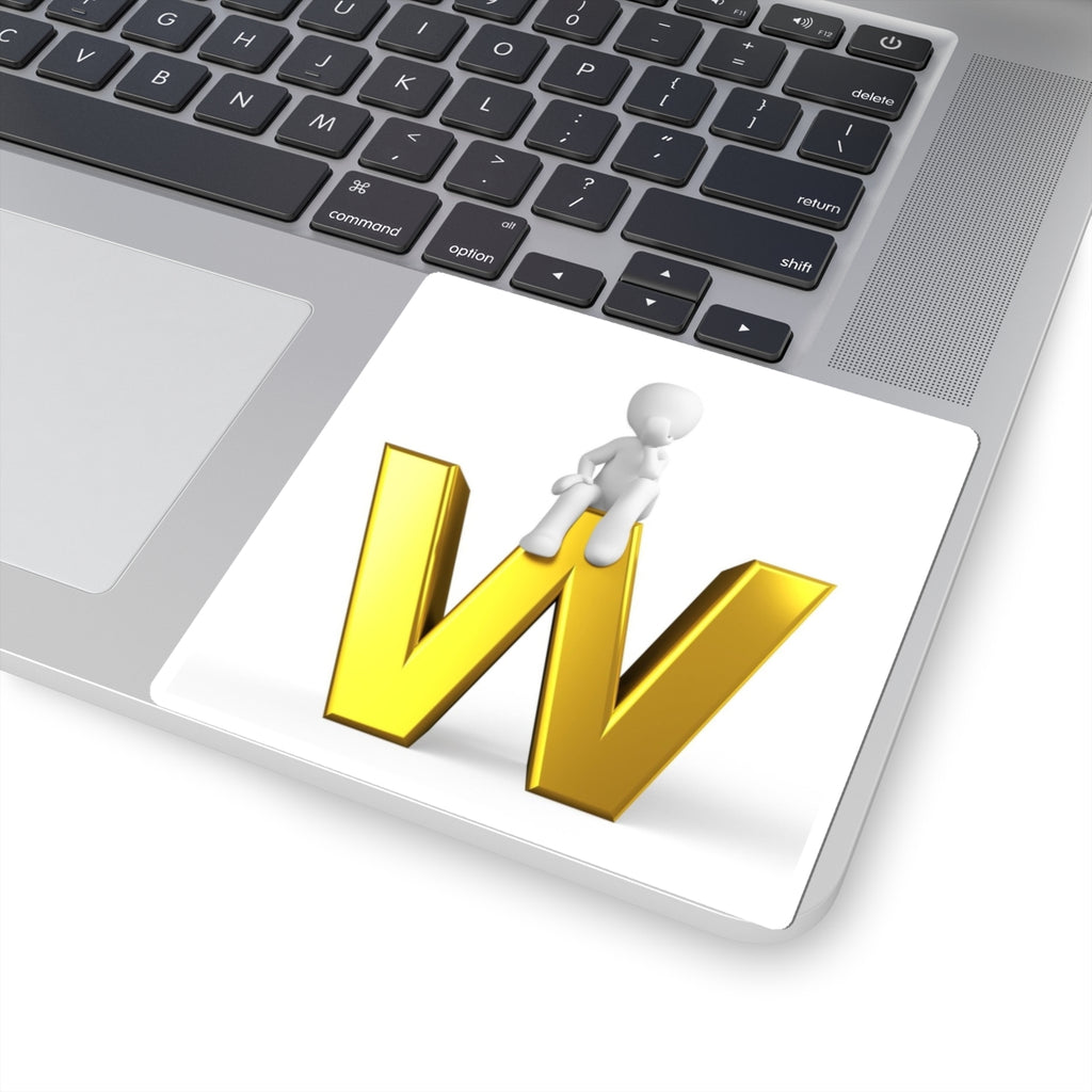 Gold Letter W with Sitting Figure Sticker | Kiss-Cut Sticker