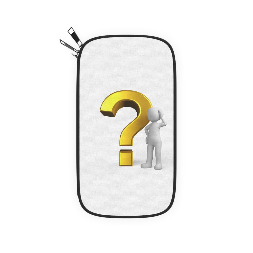 Gold Question Mark with Thinking Figure Passport Wallet | Travel ID Organizer