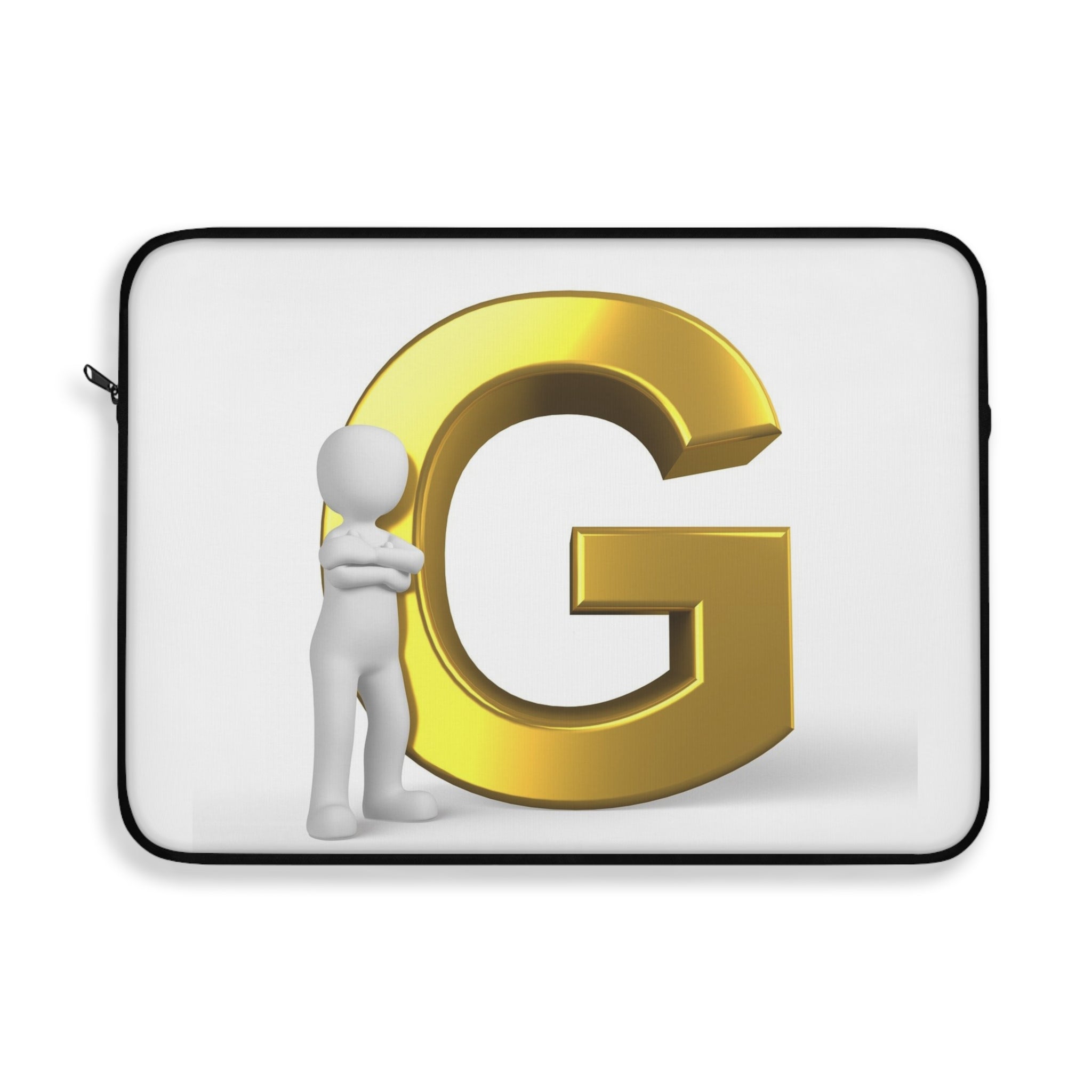 Gold Letter G with 3D Figure Laptop Sleeve | Monogram Initial Case