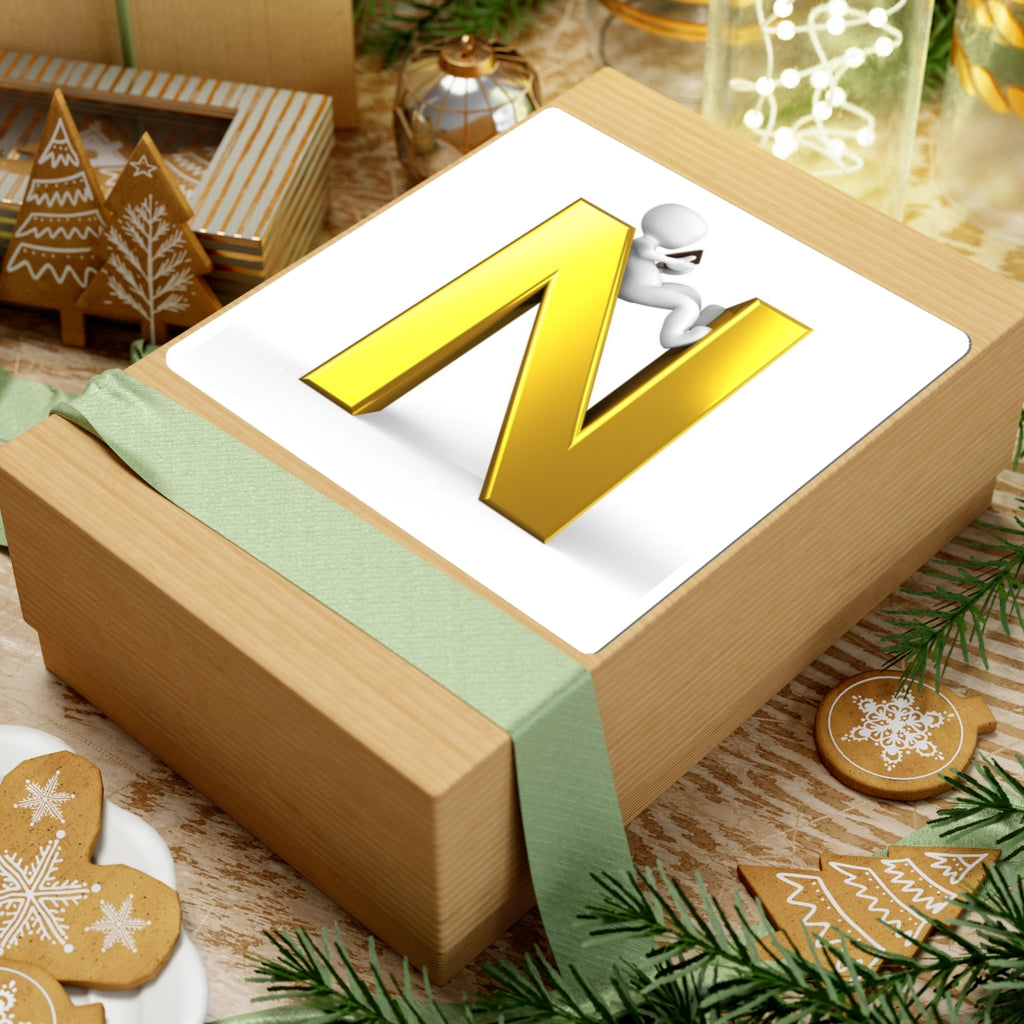 Gold 3D Letter N with Relaxing Character Sticker | Kiss-Cut Sticker