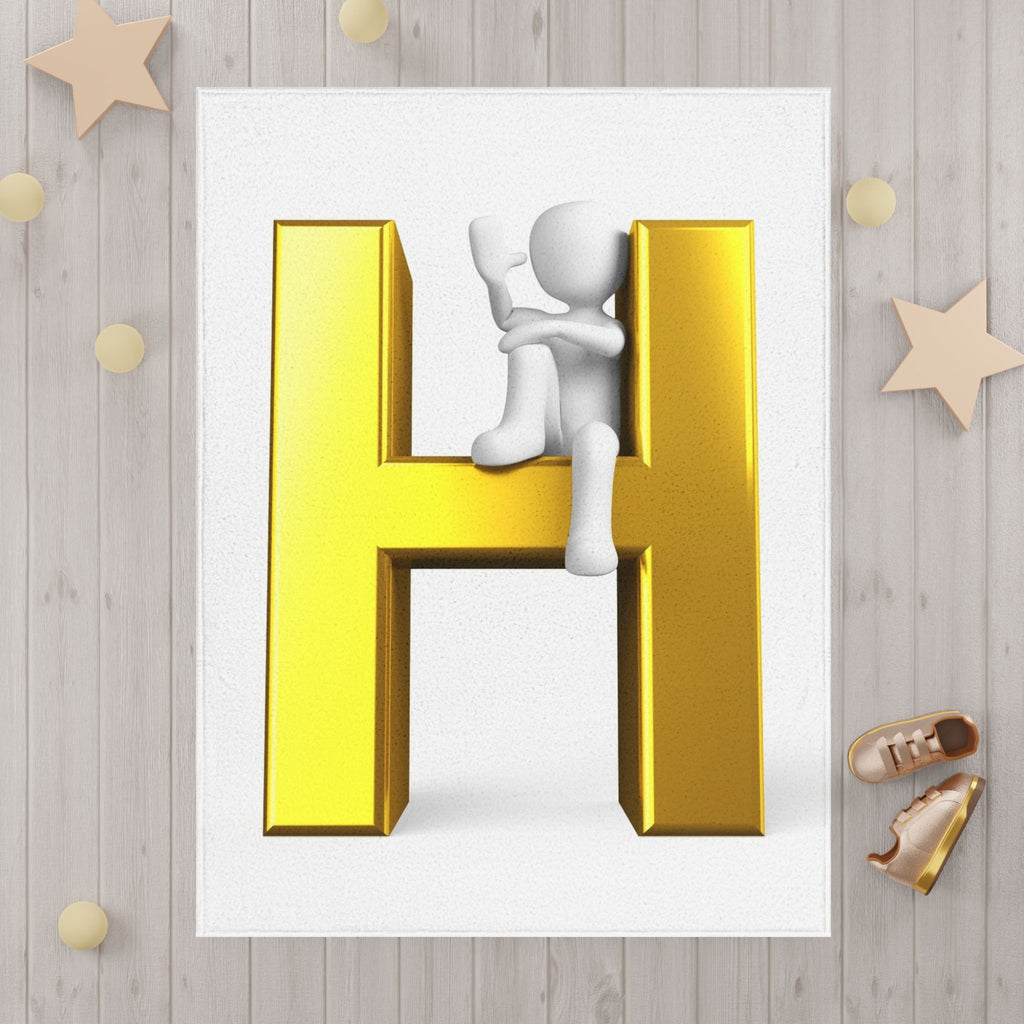 Gold Letter H with 3D Stick Figure Toddler Blanket | Personalized Nursery Decor