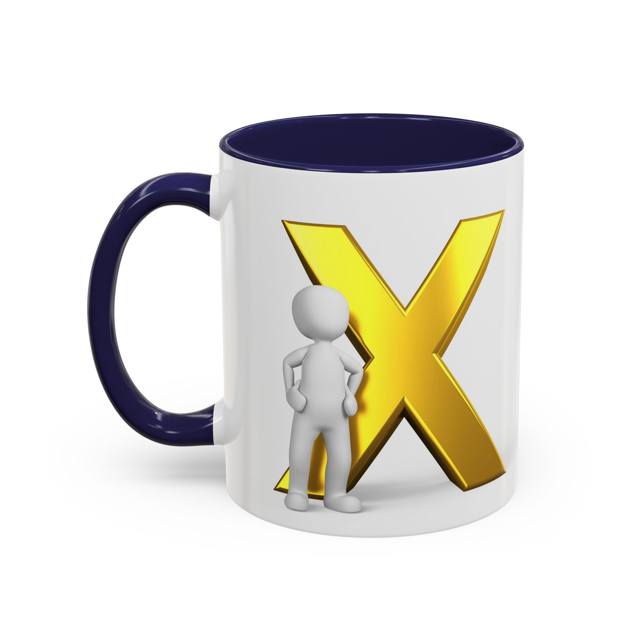 Mug à anse avec lettre X dorée et figurine 3D | Mug à café 11oz 15oz