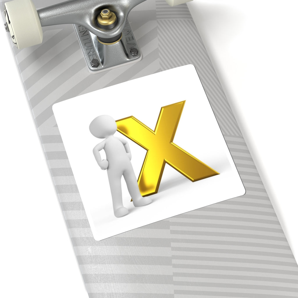 Gold X with 3D Stick Figure Kiss-Cut Stickers | Alphabet Letter Decal