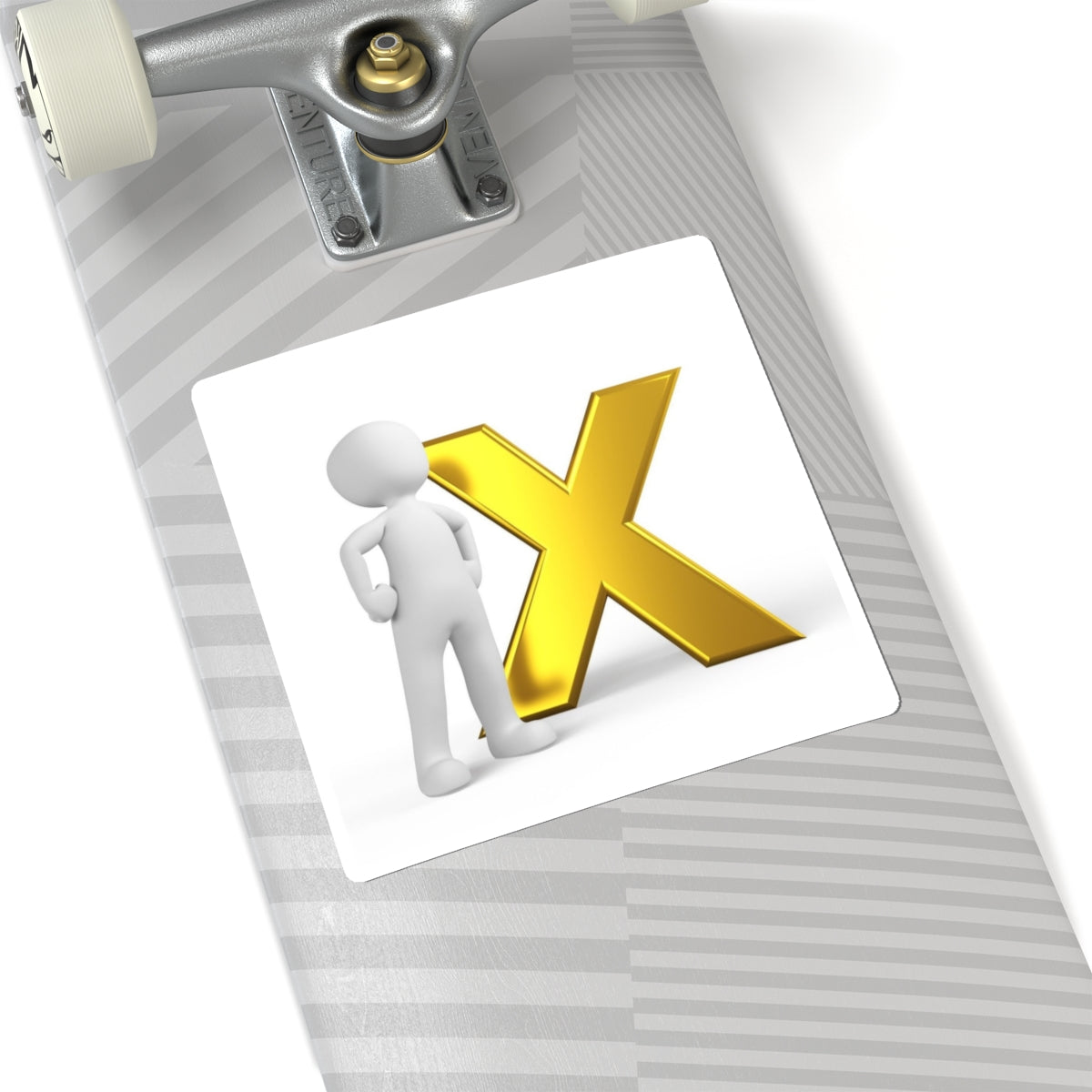Gold X with 3D Stick Figure Kiss-Cut Stickers | Alphabet Letter Decal
