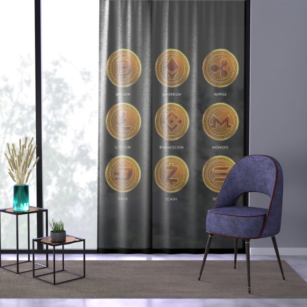 Cryptocurrency Coin Icons Window Curtain | Bitcoin Ethereum Ripple Litecoin Monero