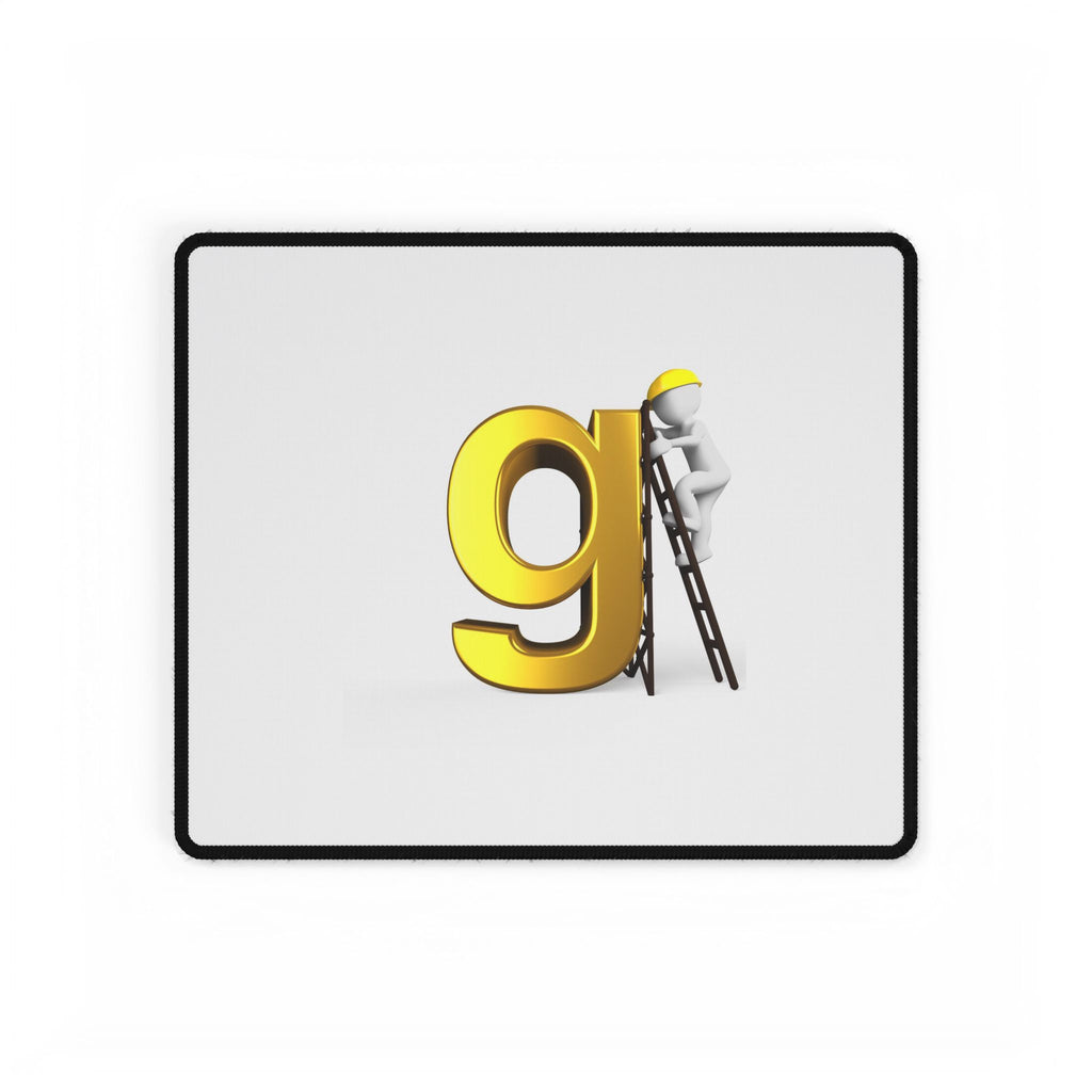 Letter G Construction Desk Mat | Giant Gold G with Worker Illustration