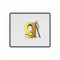 Letter G Construction Desk Mat | Giant Gold G with Worker Illustration