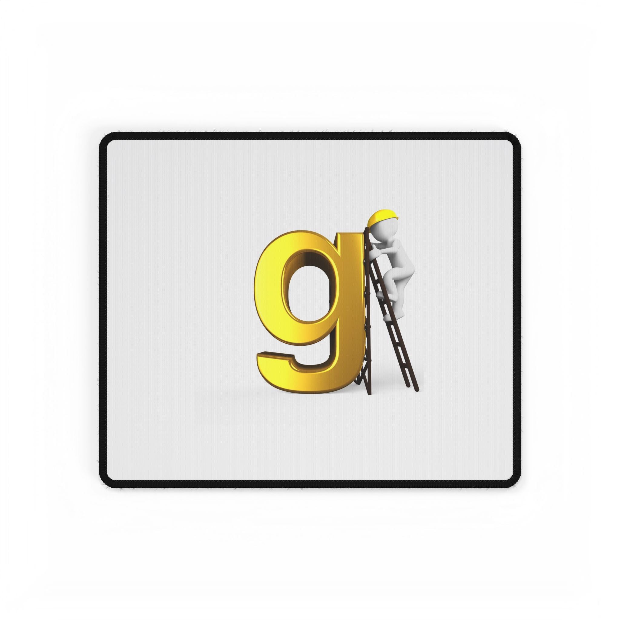 Letter G Construction Desk Mat | Giant Gold G with Worker Illustration