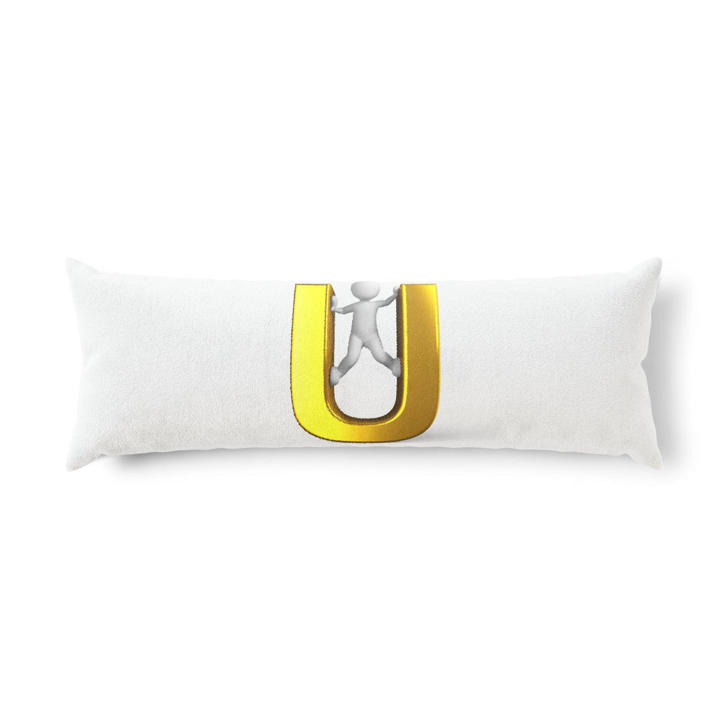 3D Gold Letter U with Figure Body Pillow | Alphabet Initial Decorative Pillow