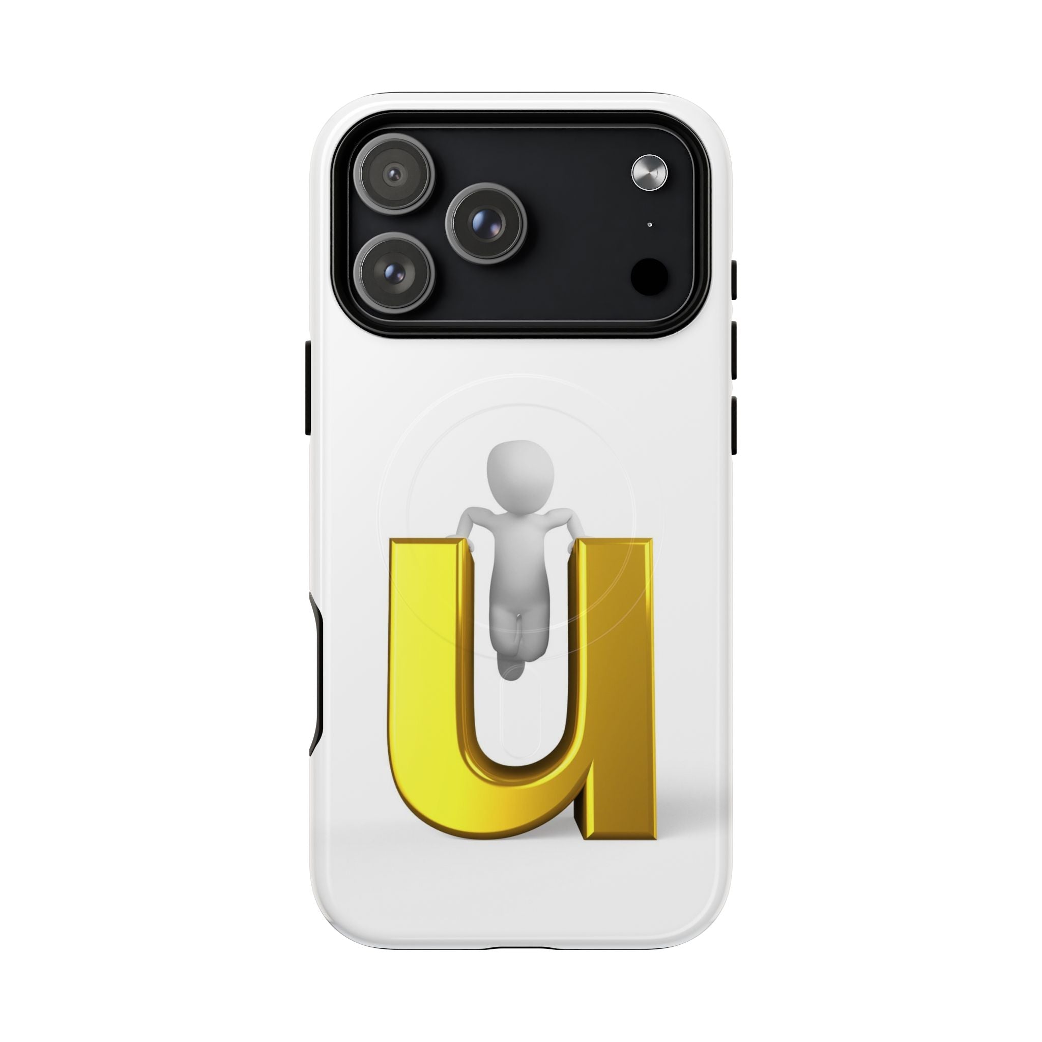 Coque de téléphone 3D Personnage avec Lettre U Dorée | Coque Magnétique Robuste