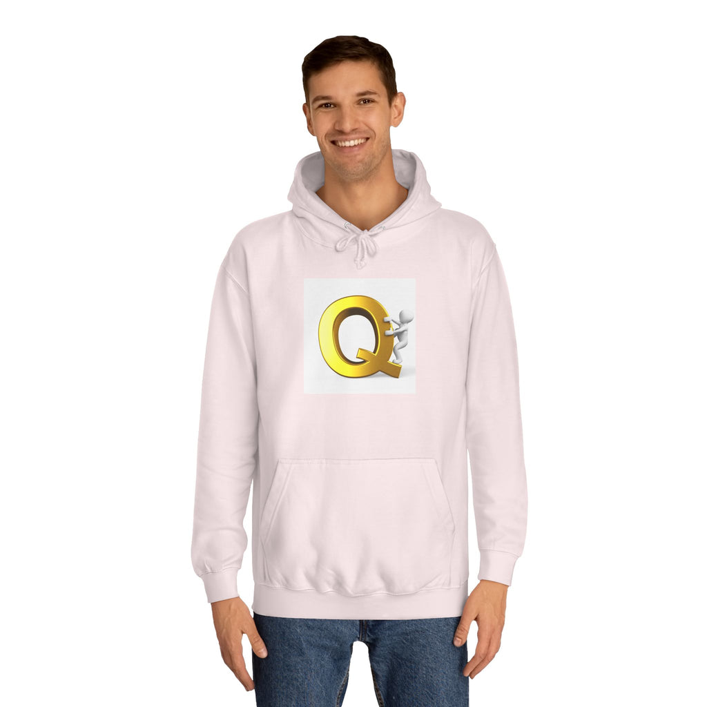 Golden Q Letter Hoodie | 3D Character Climbing Initial Sweatshirt
