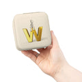 Gold Letter W Monogram Jewelry Travel Case | Compact Pink Organizer