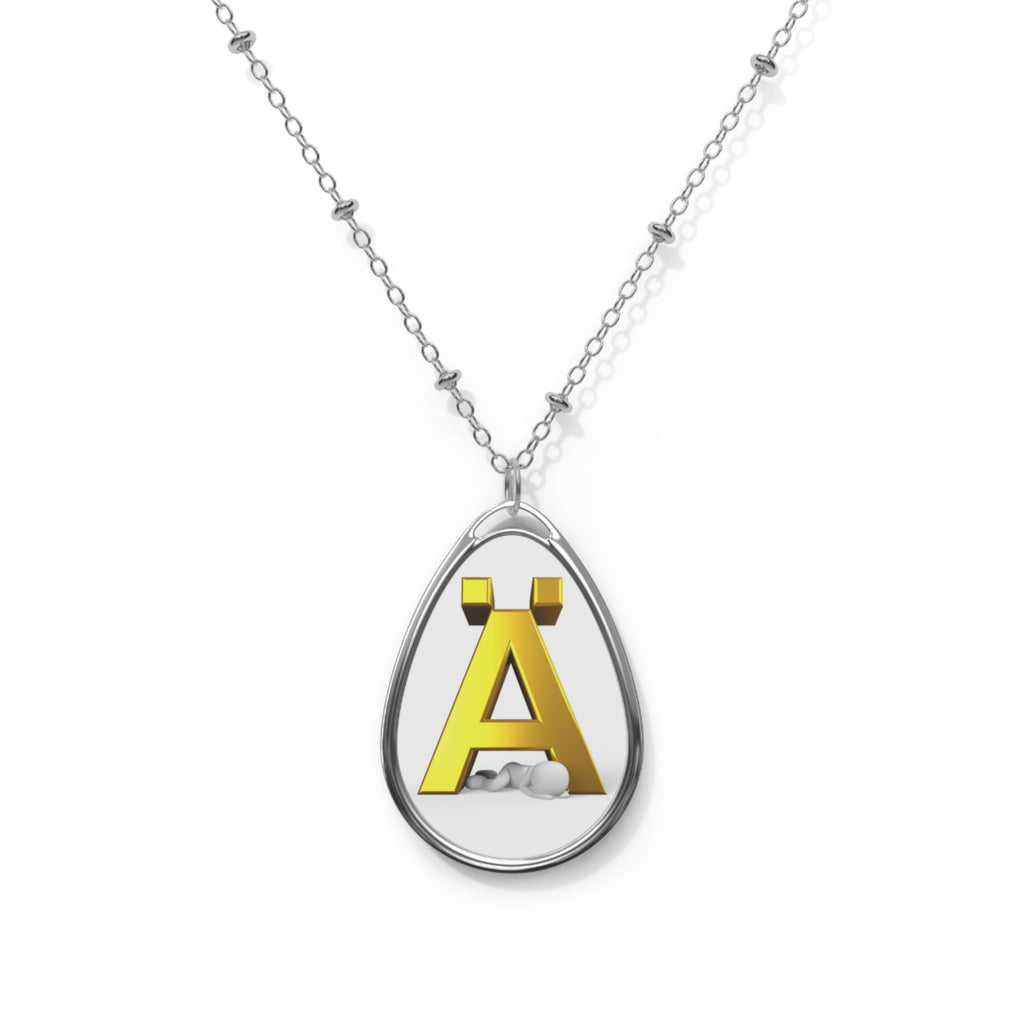 Oval Pendant Necklace with Gold Letter Ä Charm — Personalized Initial Jewelry
