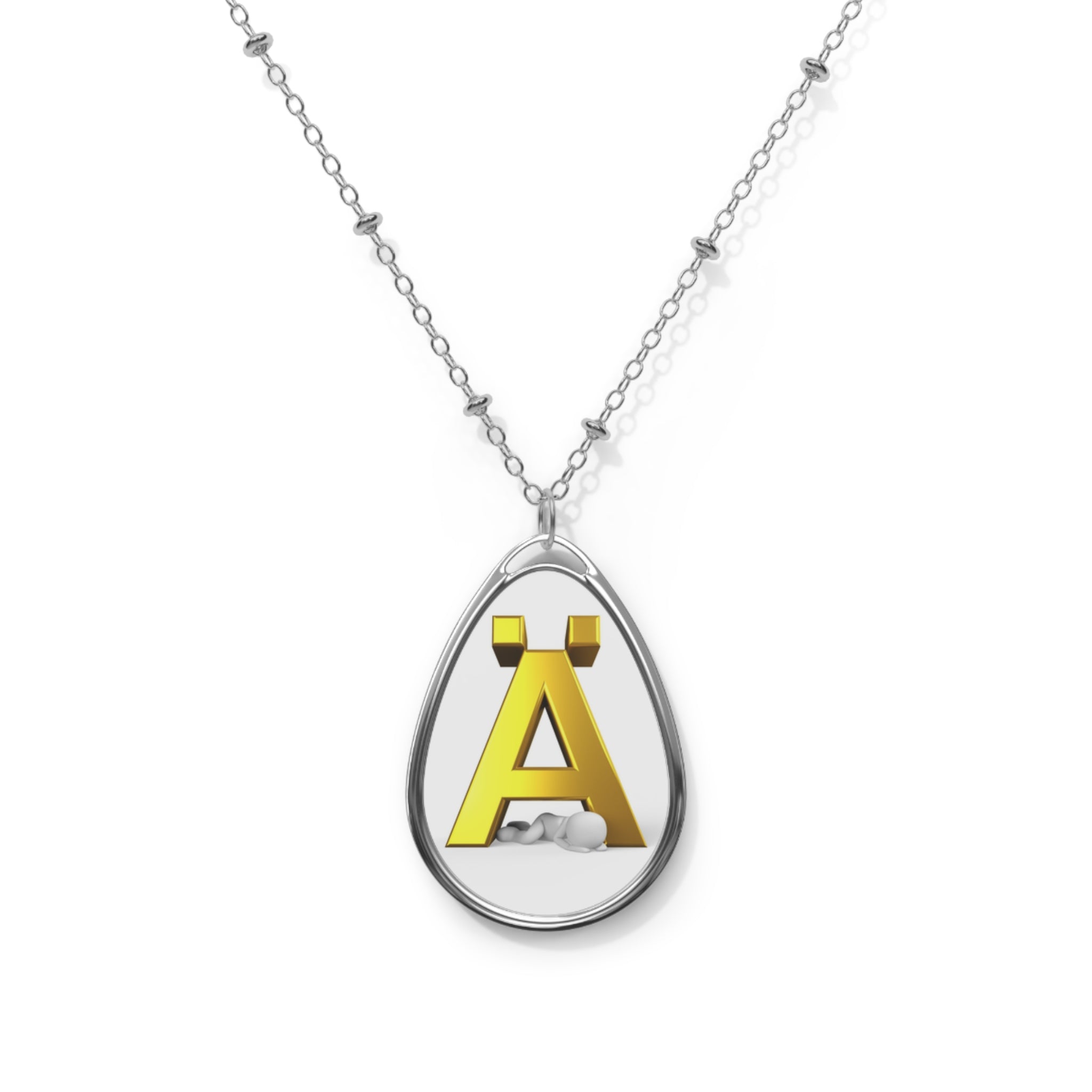 Oval Pendant Necklace with Gold Letter Ä Charm — Personalized Initial Jewelry
