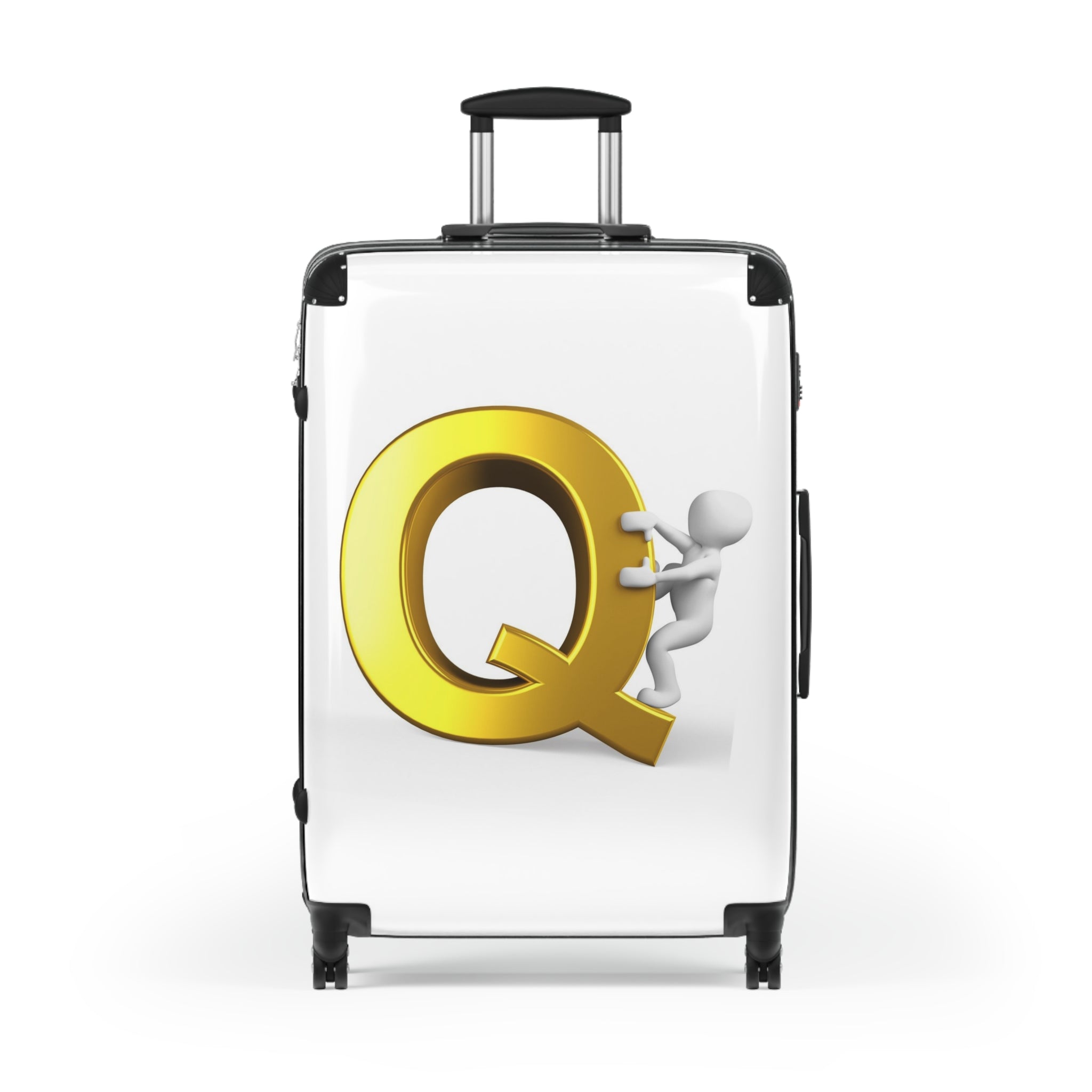 Gold Letter Q with Climbing Figure Suitcase | Monogram Initial Luggage