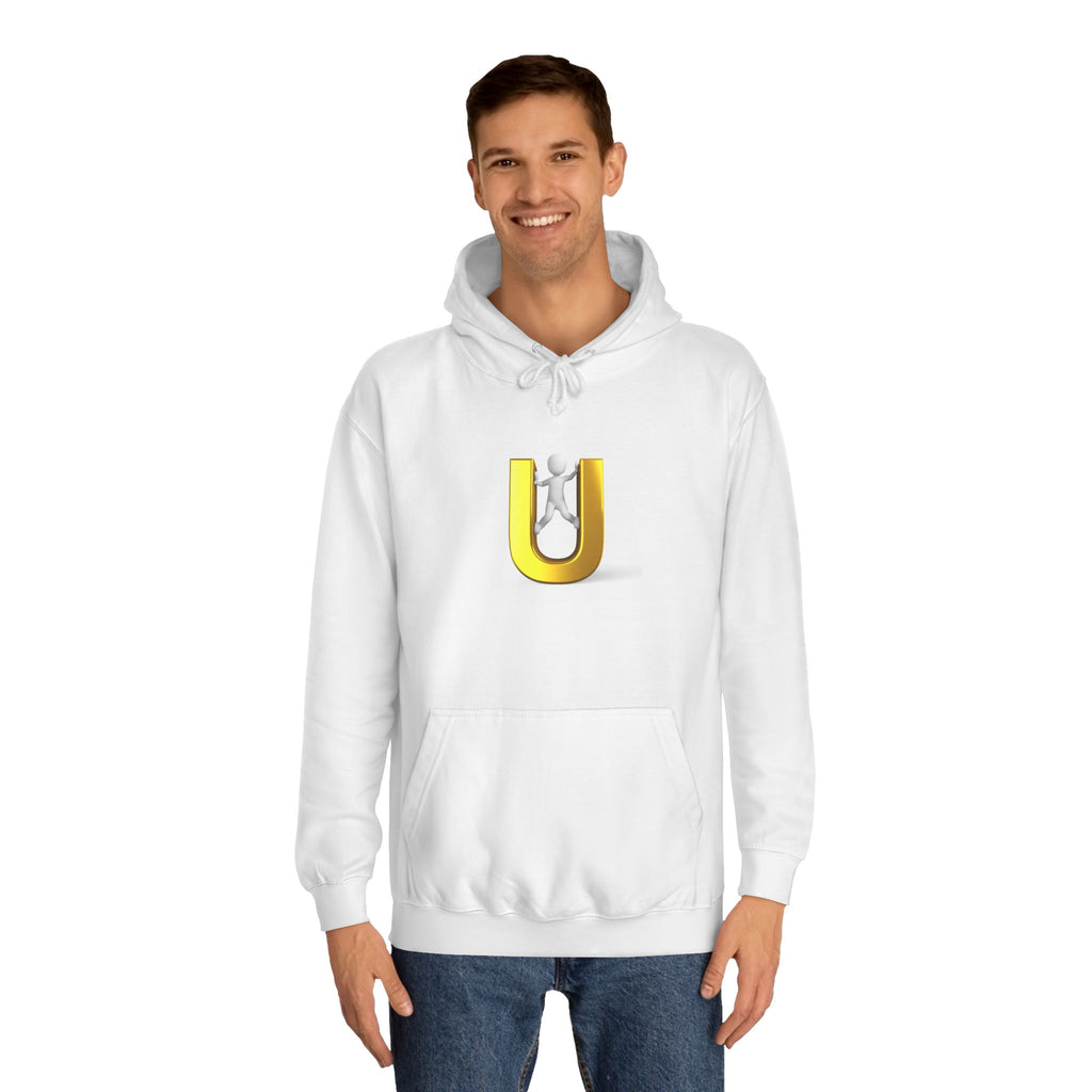 3D Gold Letter U Hoodie | Stick Figure Climbing Typography Sweatshirt