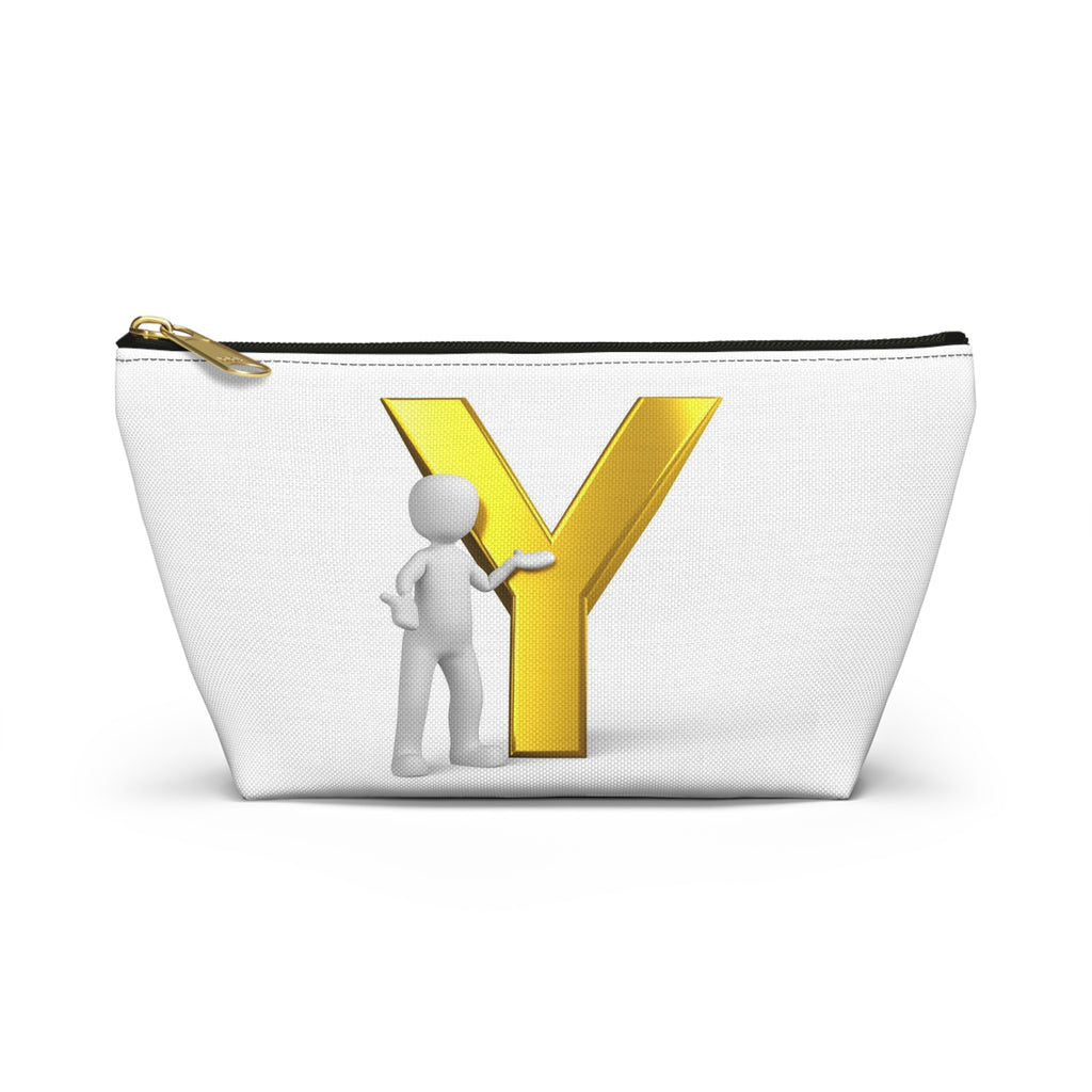 Gold Letter Y with Figure Accessory Pouch | Monogram Makeup Bag