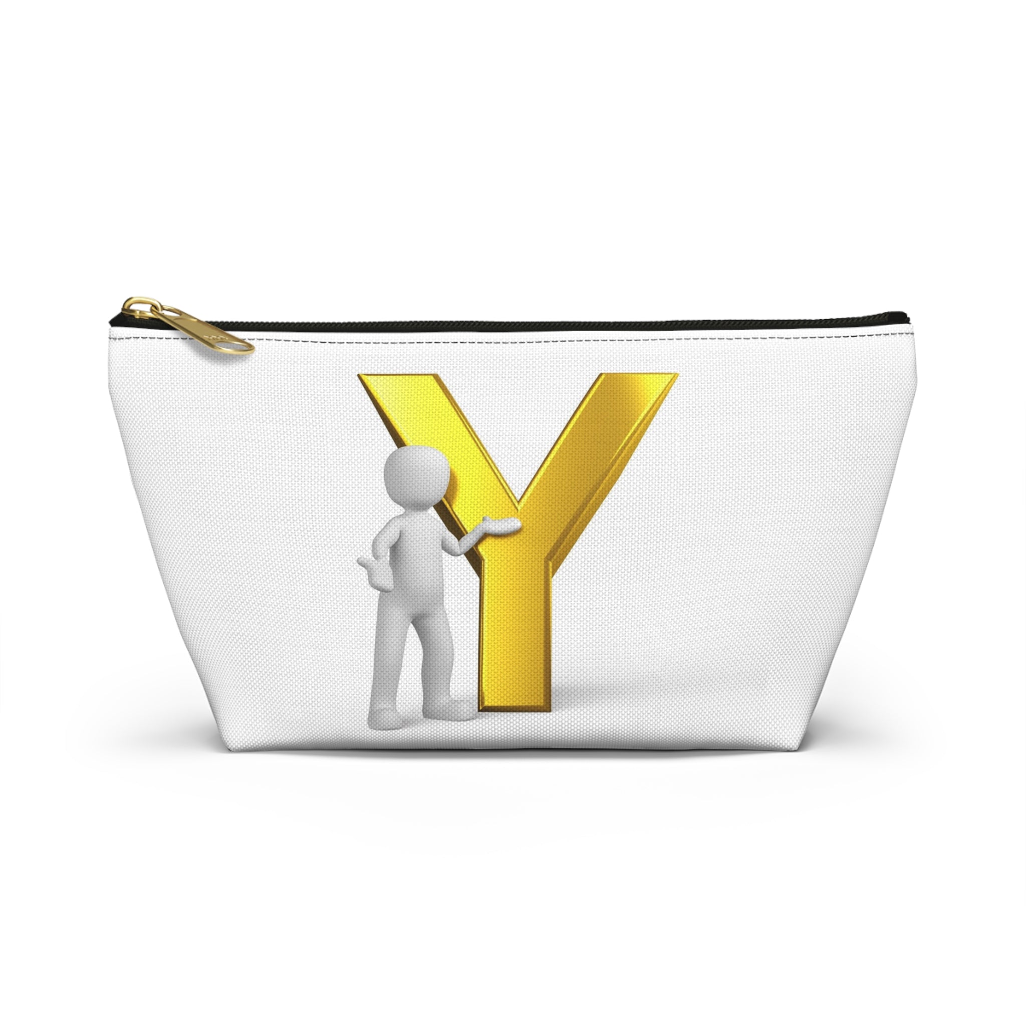 Gold Letter Y with Figure Accessory Pouch | Monogram Makeup Bag