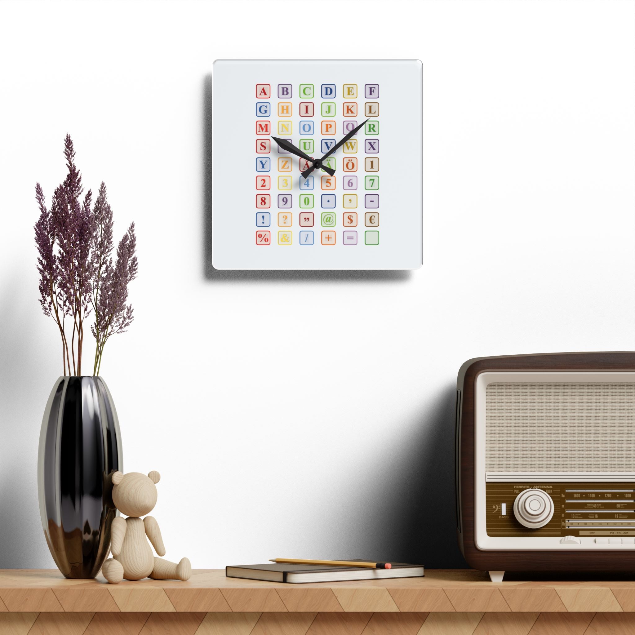 Colorful Alphabet Blocks Acrylic Wall Clock | Kids Learning Decor