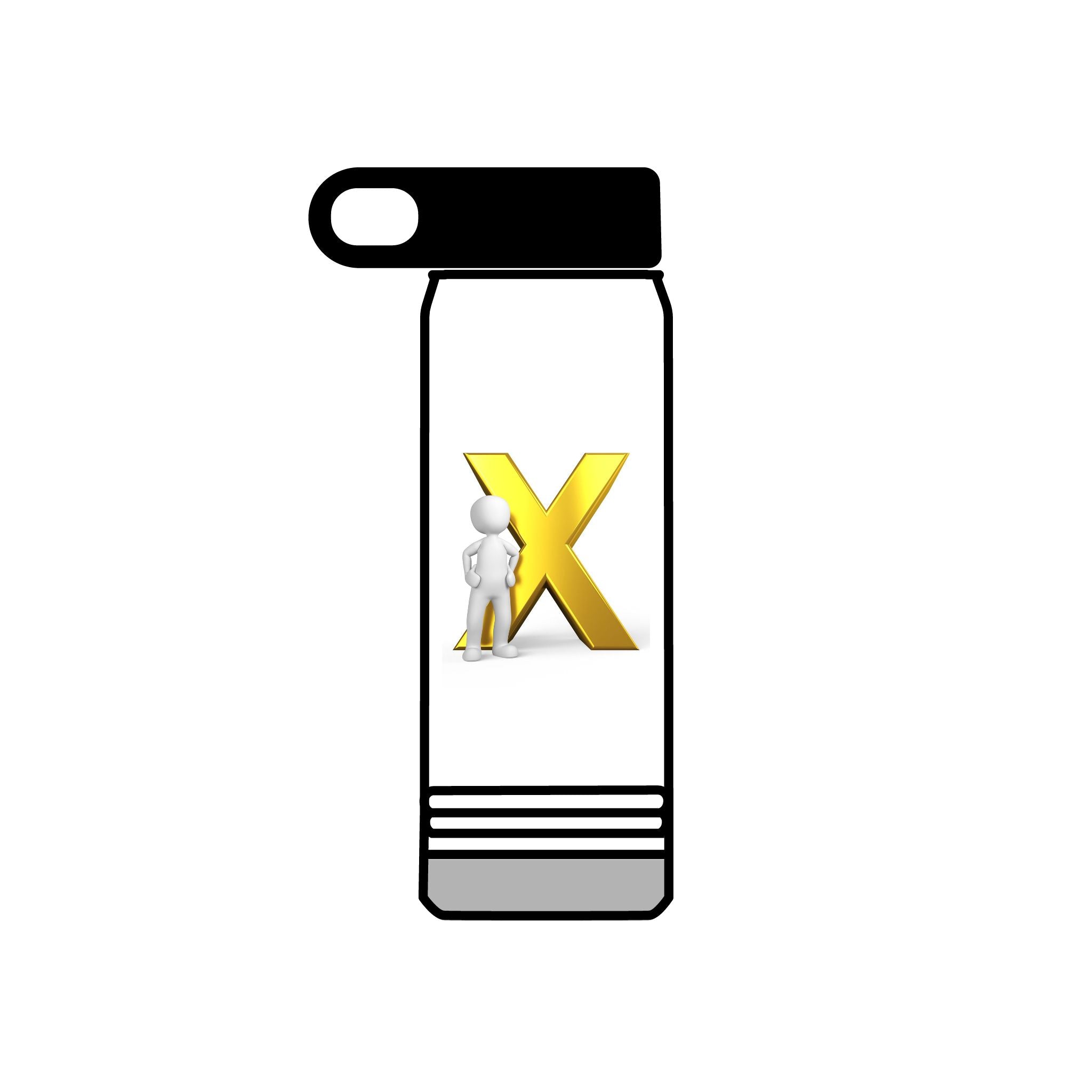 Bouteille d'eau en acier inoxydable avec lettre X dorée et figure pensante | Gobelet de 20 oz