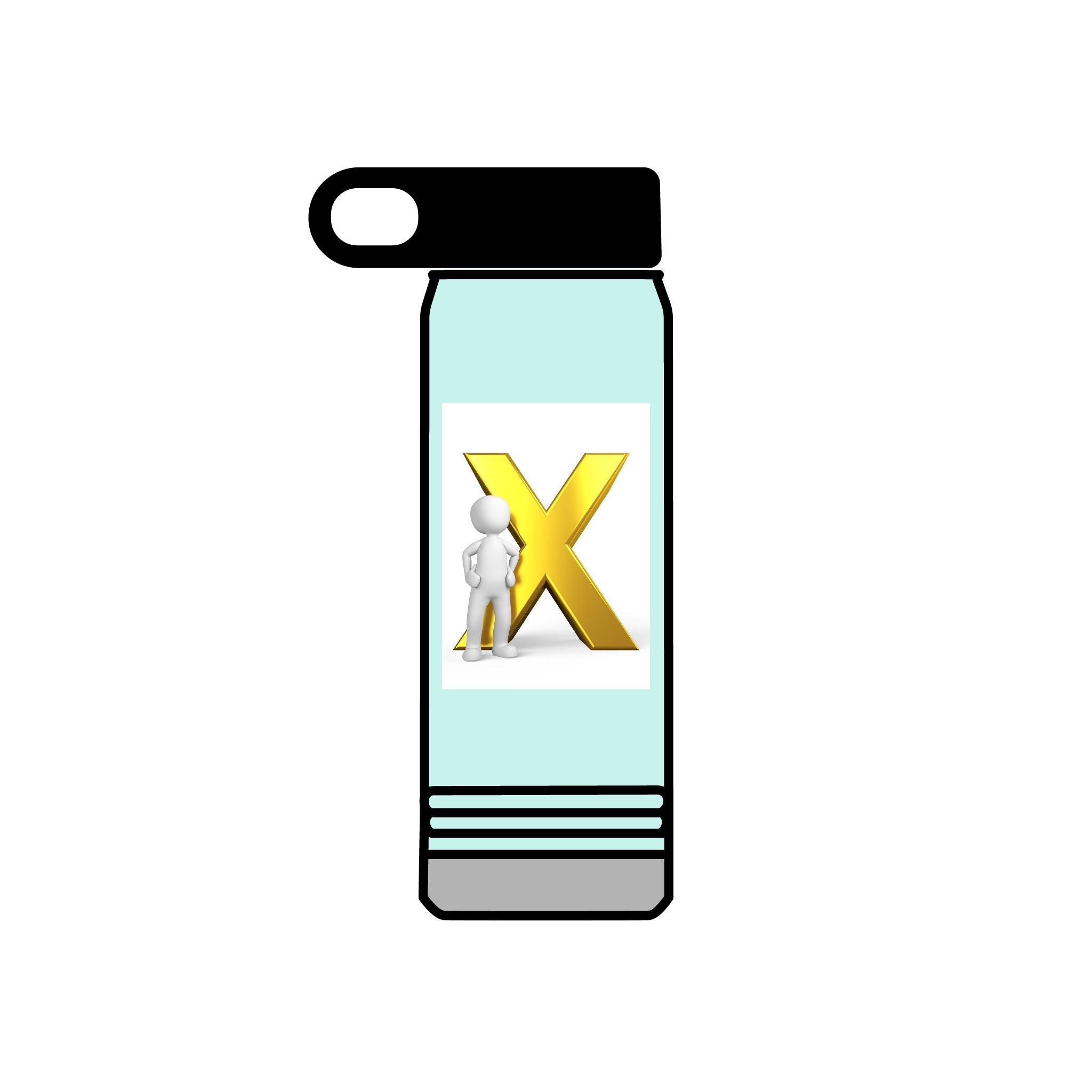 Bouteille d'eau en acier inoxydable avec lettre X dorée et figure pensante | Gobelet de 20 oz