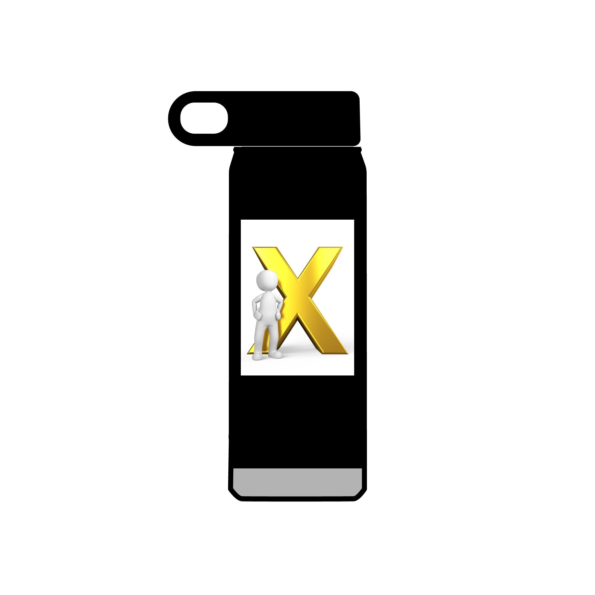 Bouteille d'eau en acier inoxydable avec lettre X dorée et figure pensante | Gobelet de 20 oz