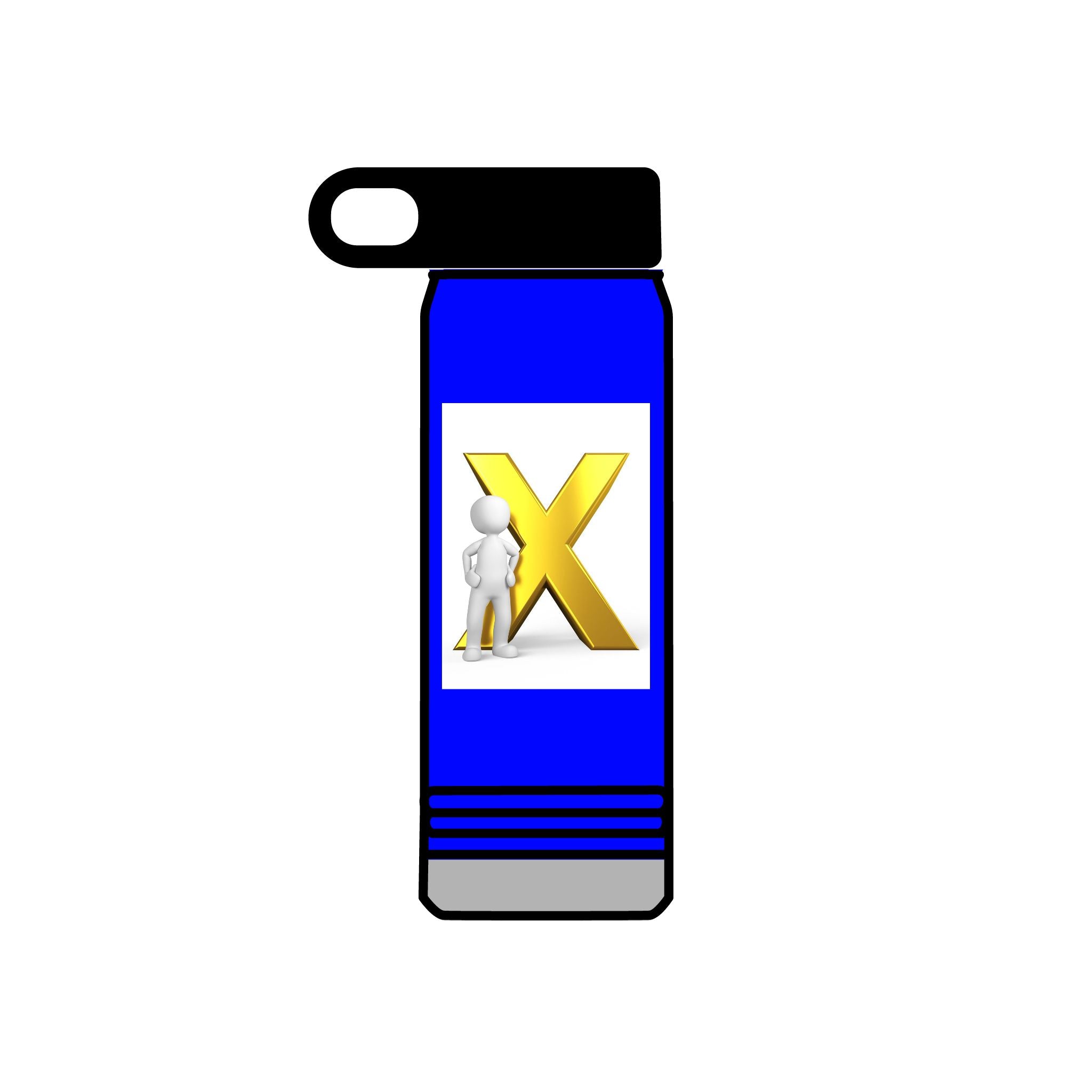 Bouteille d'eau en acier inoxydable avec lettre X dorée et figure pensante | Gobelet de 20 oz