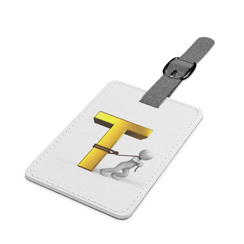Étiquette de bagage en polyester rectangulaire avec la lettre T dorée en 3D