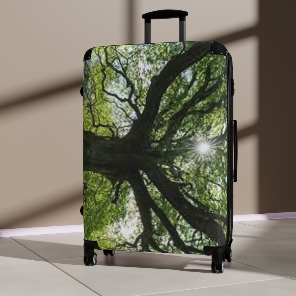 Sunlit Tree Canopy Suitcase | Nature Luggage, Forest Photography