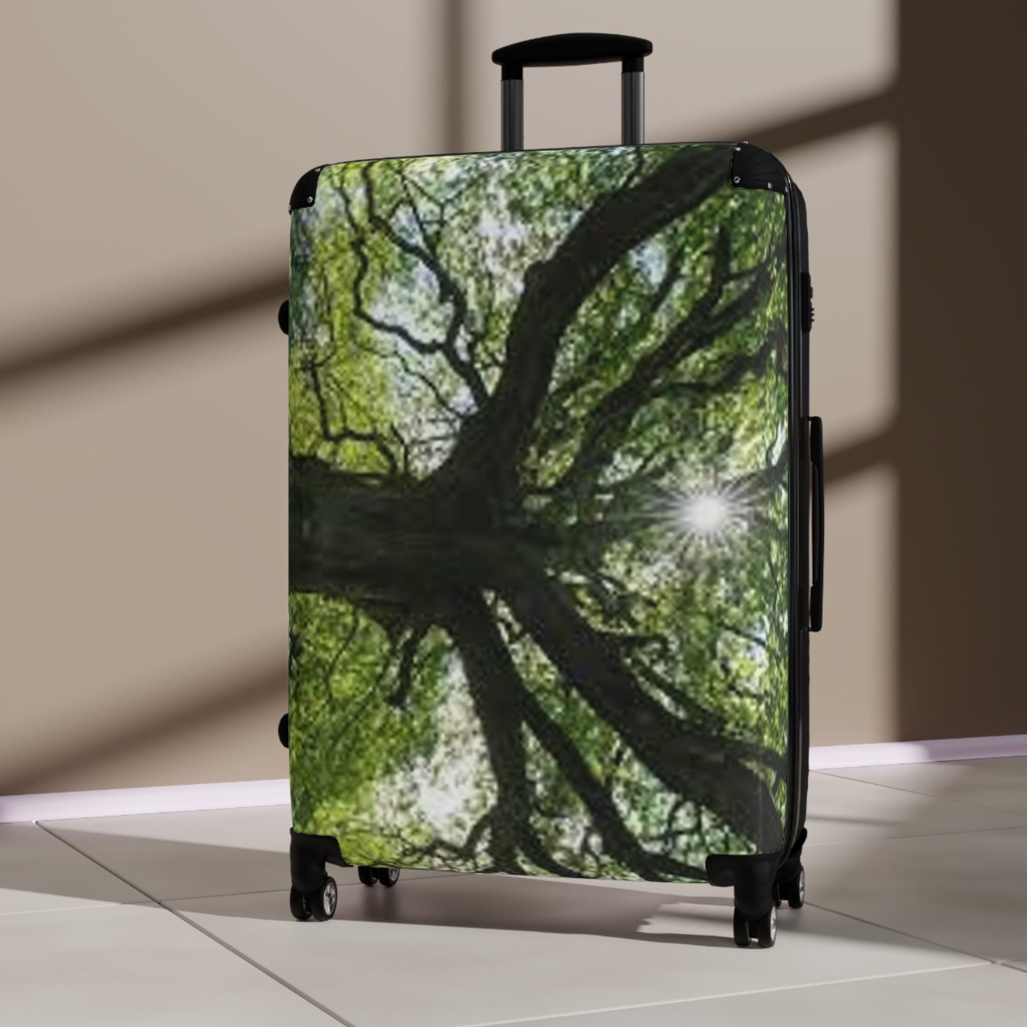 Sunlit Tree Canopy Suitcase | Nature Luggage, Forest Photography