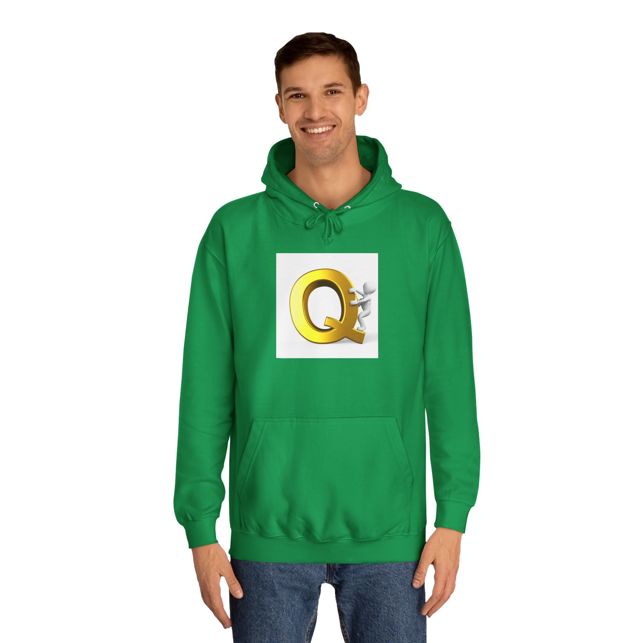 Golden Q Letter Hoodie | 3D Character Climbing Initial Sweatshirt