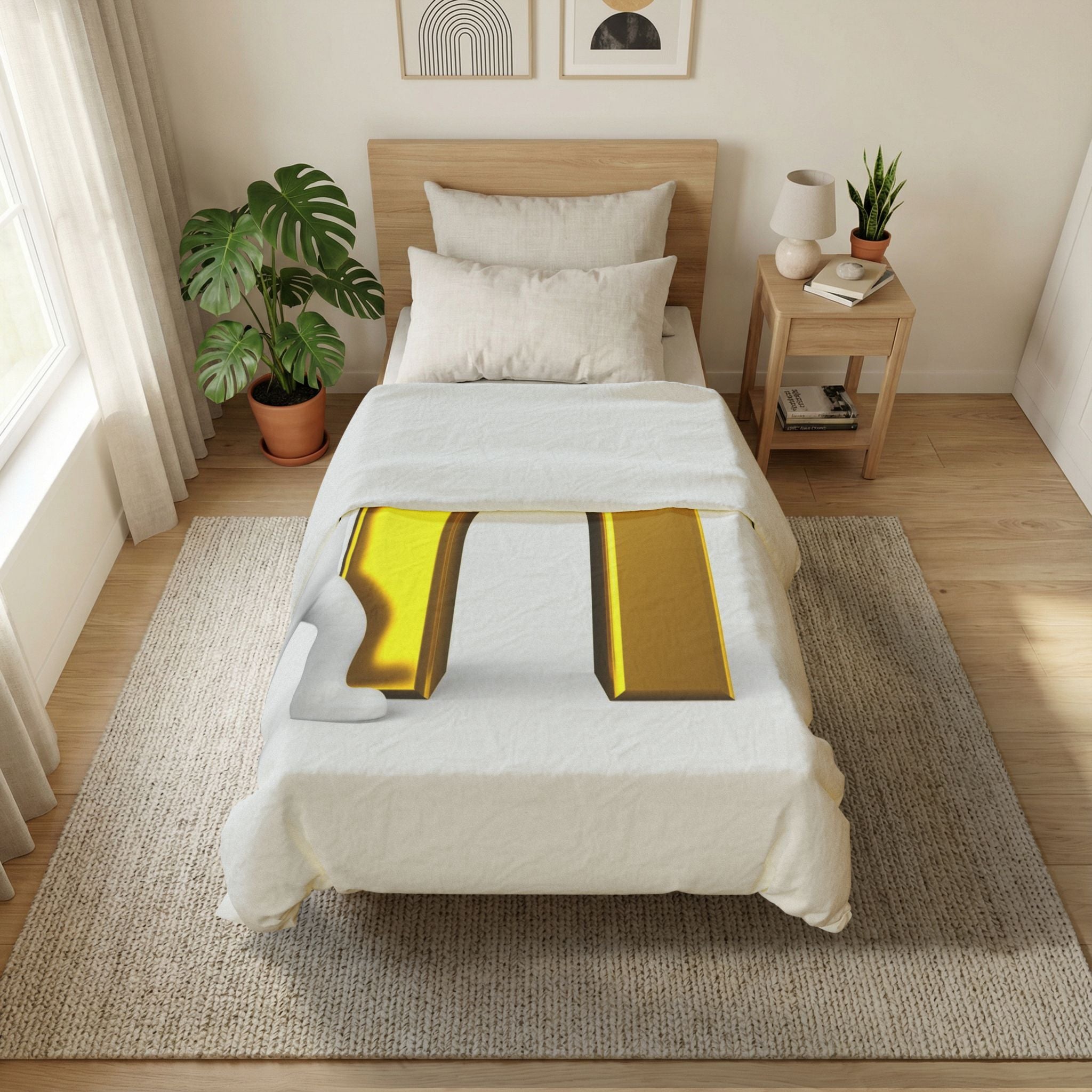Gold Letter H Illustration Cotton Duvet Cover | 3D Figure Pushing H