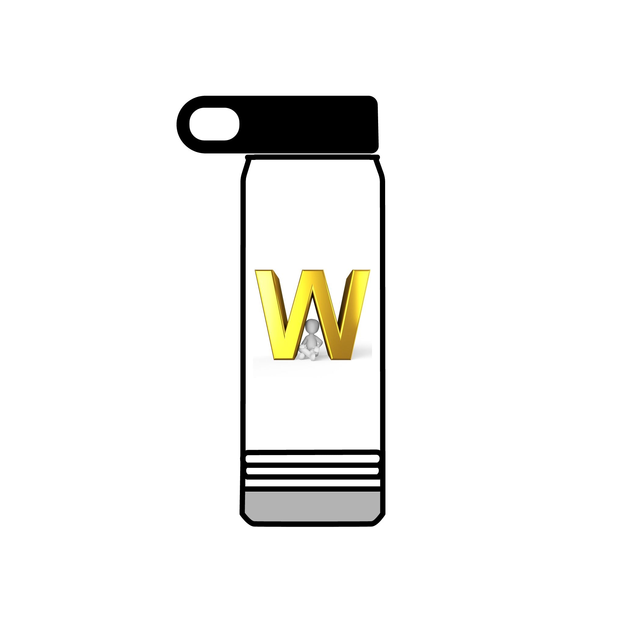 Bouteille d'eau Monogramme Lettre W Dorée | Bouteille en acier inoxydable de 590 ml