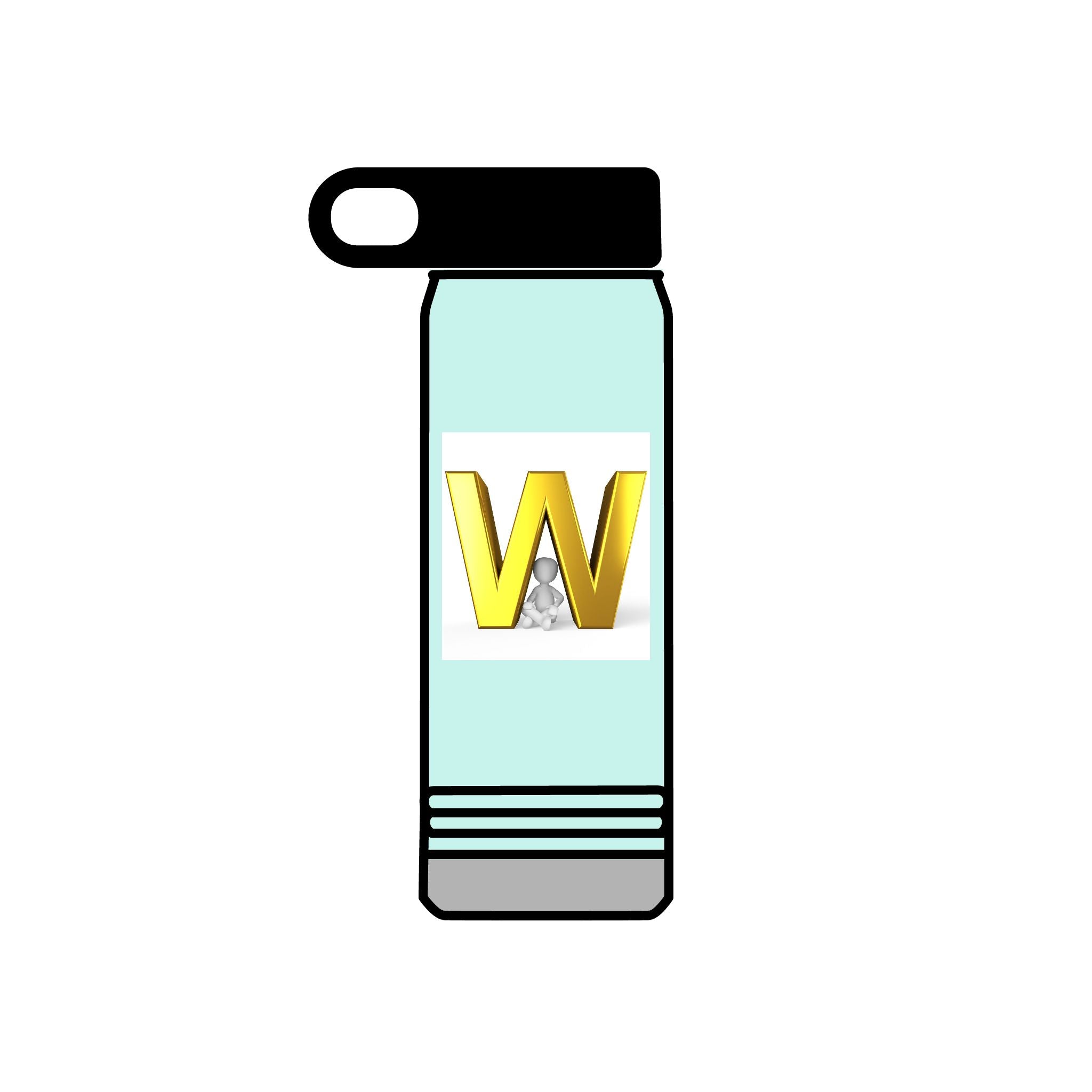 Bouteille d'eau Monogramme Lettre W Dorée | Bouteille en acier inoxydable de 590 ml