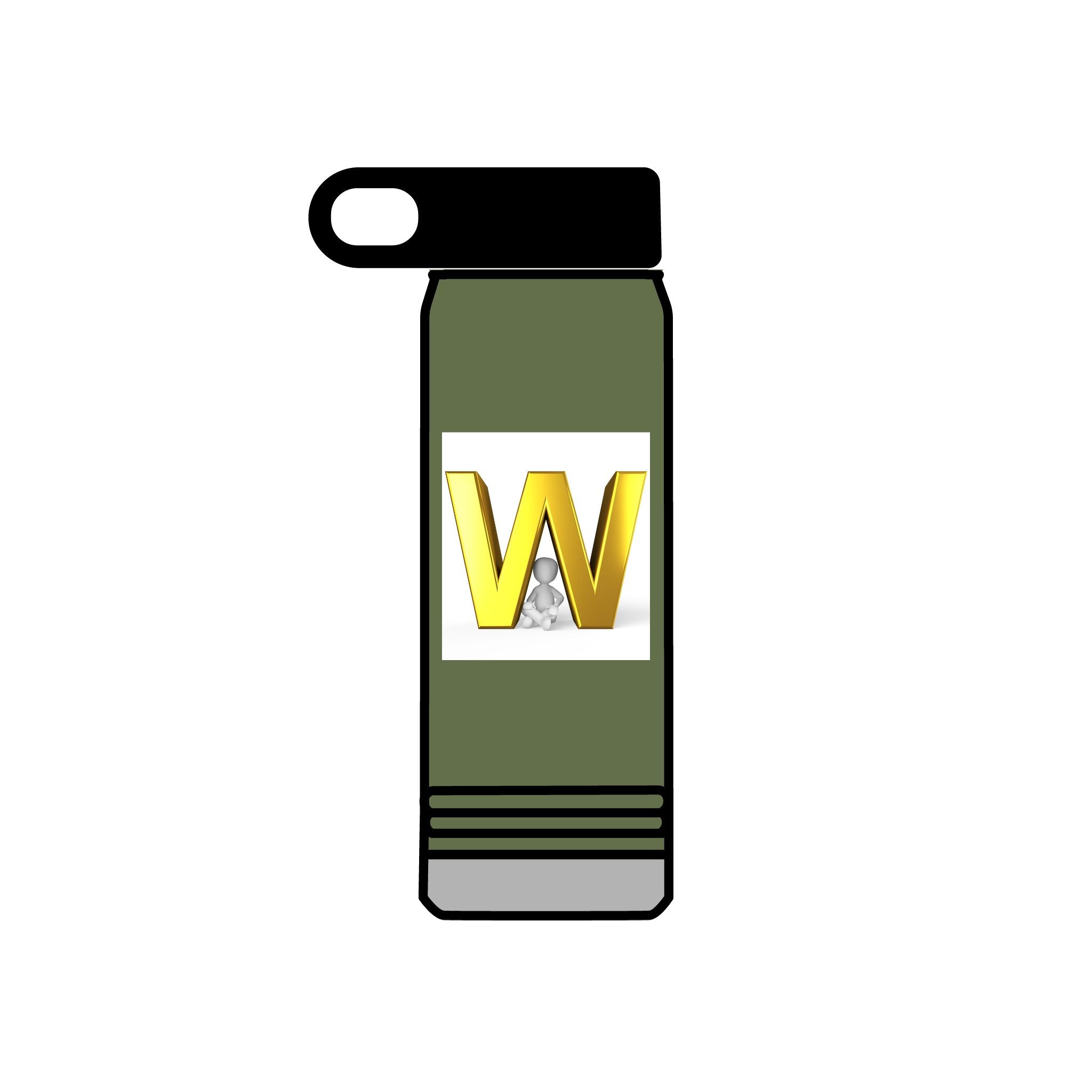 Bouteille d'eau Monogramme Lettre W Dorée | Bouteille en acier inoxydable de 590 ml