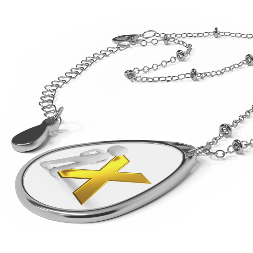 Personalized Oval Pendant Necklace — Custom Initial "X" Charm, Silver Teardrop Locket