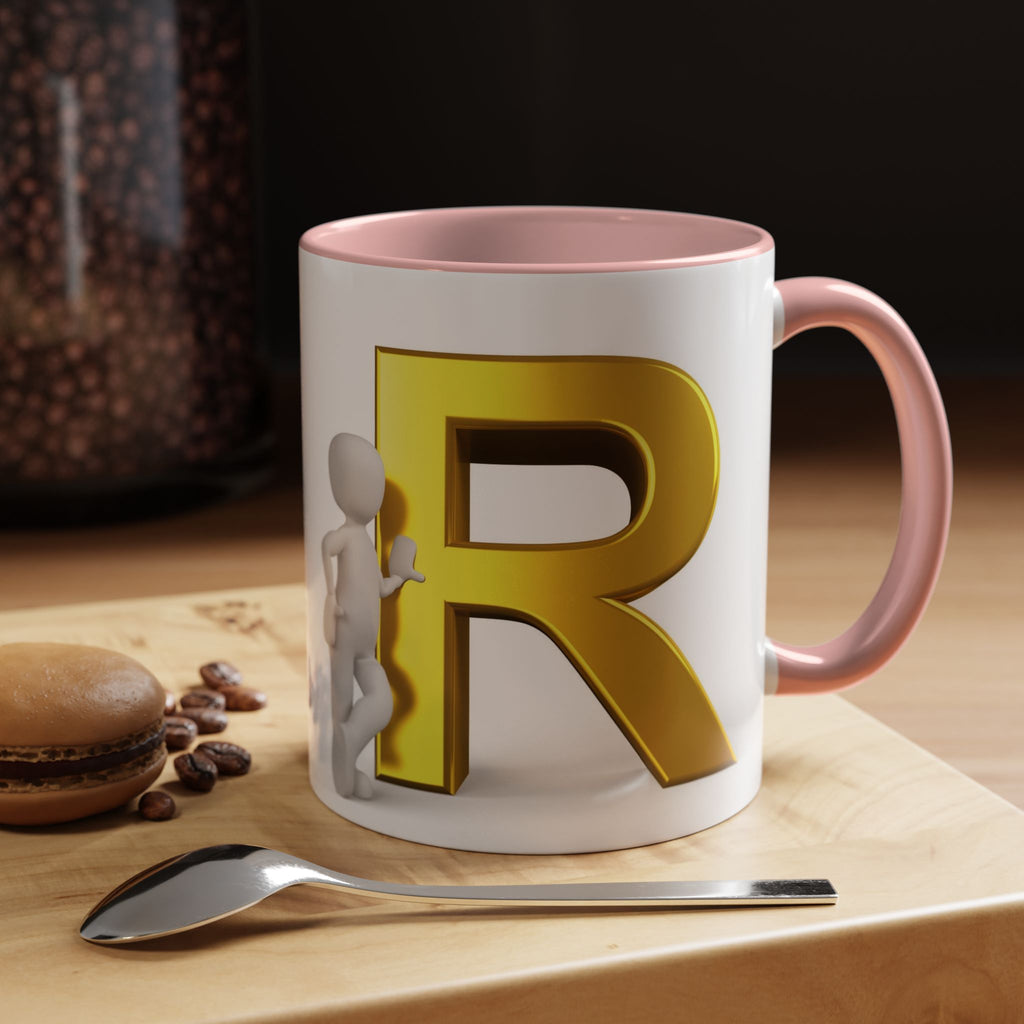 Gold Letter R with 3D Figure Accent Coffee Mug | Monogram Initial Mug