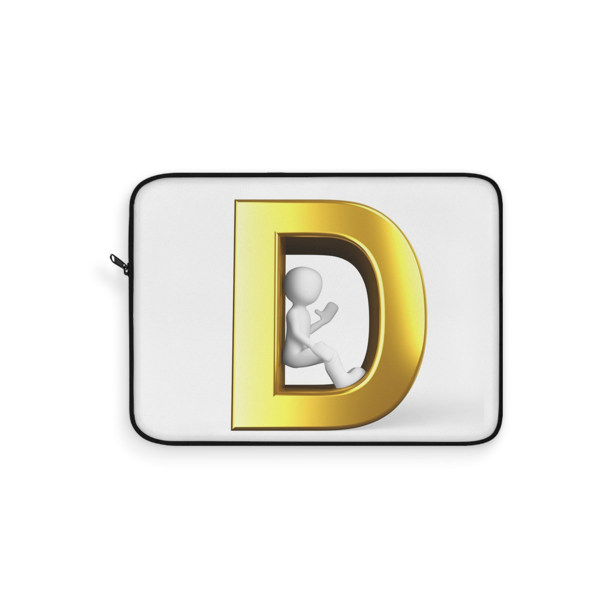 Gold Letter D with 3D Figure Laptop Sleeve | Monogram Initial