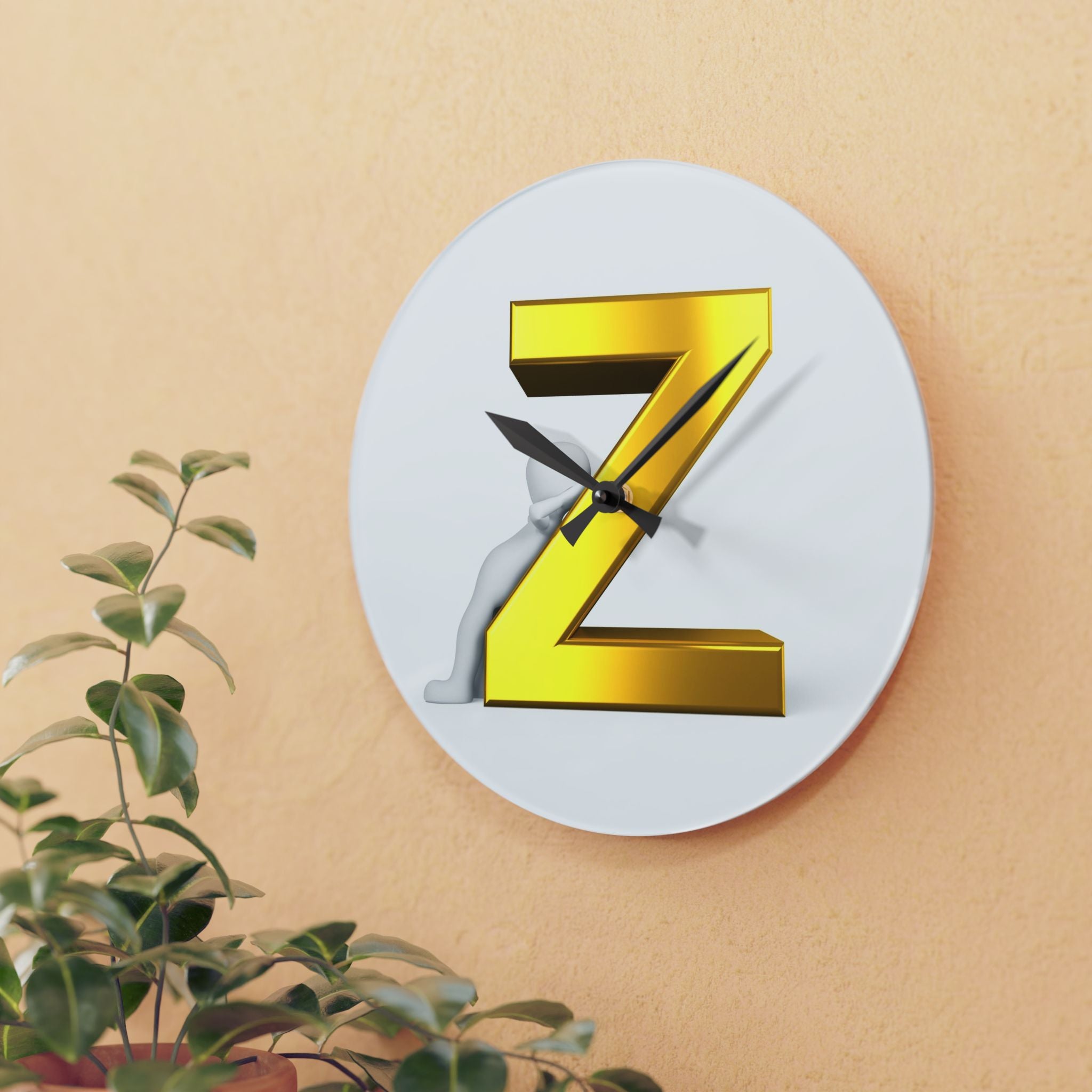 Gold 3D Letter Z Acrylic Wall Clock | Monogram Initial Decor