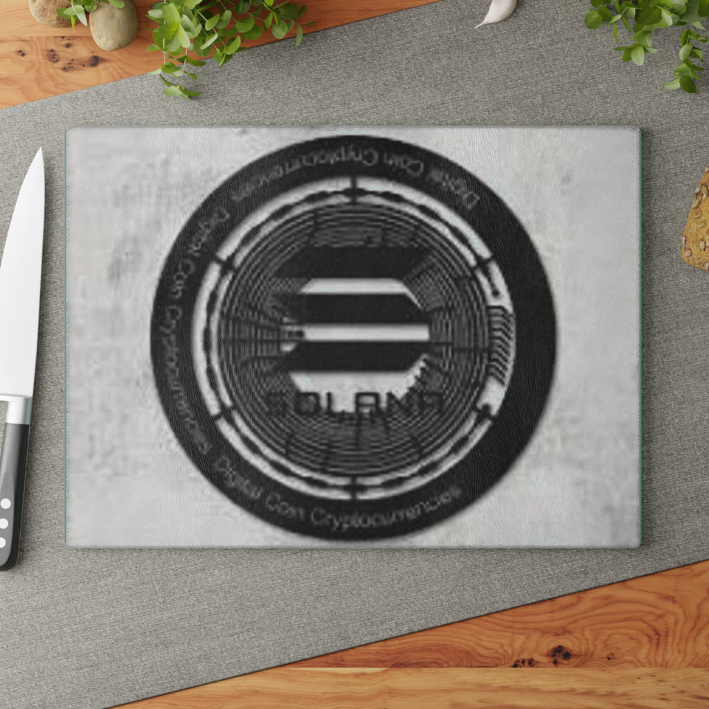 Solana Coin Logo Glass Cutting Board | Cryptocurrency Kitchen Decor